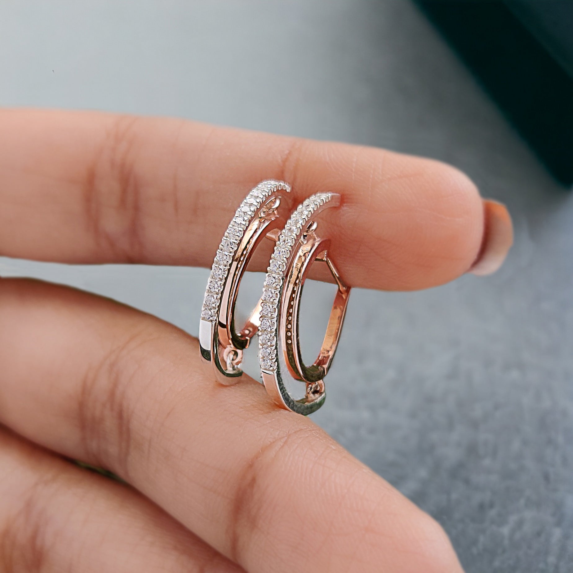 Round White Diamond Earring Dancing Hoop Earring Engagement Earring Two Tone Earrings Earlobe Earrings Jewelry Gift For Women FD266