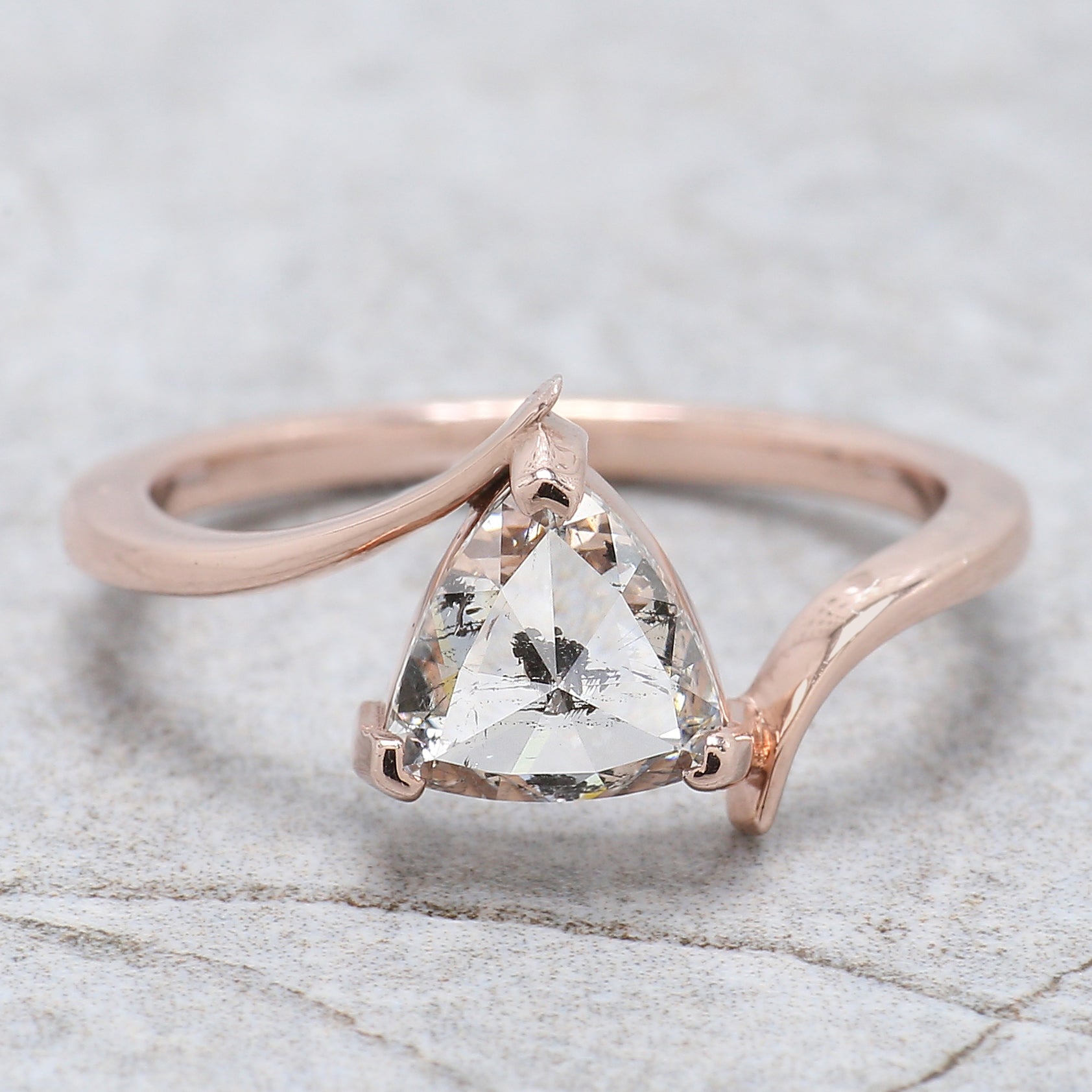 Triangle Salt And Pepper Diamond Ring 1.37 Ct 7.07 MM Triangle Diamond Ring 14K Solid Rose Gold Silver Engagement Ring Gift For Her QL2653