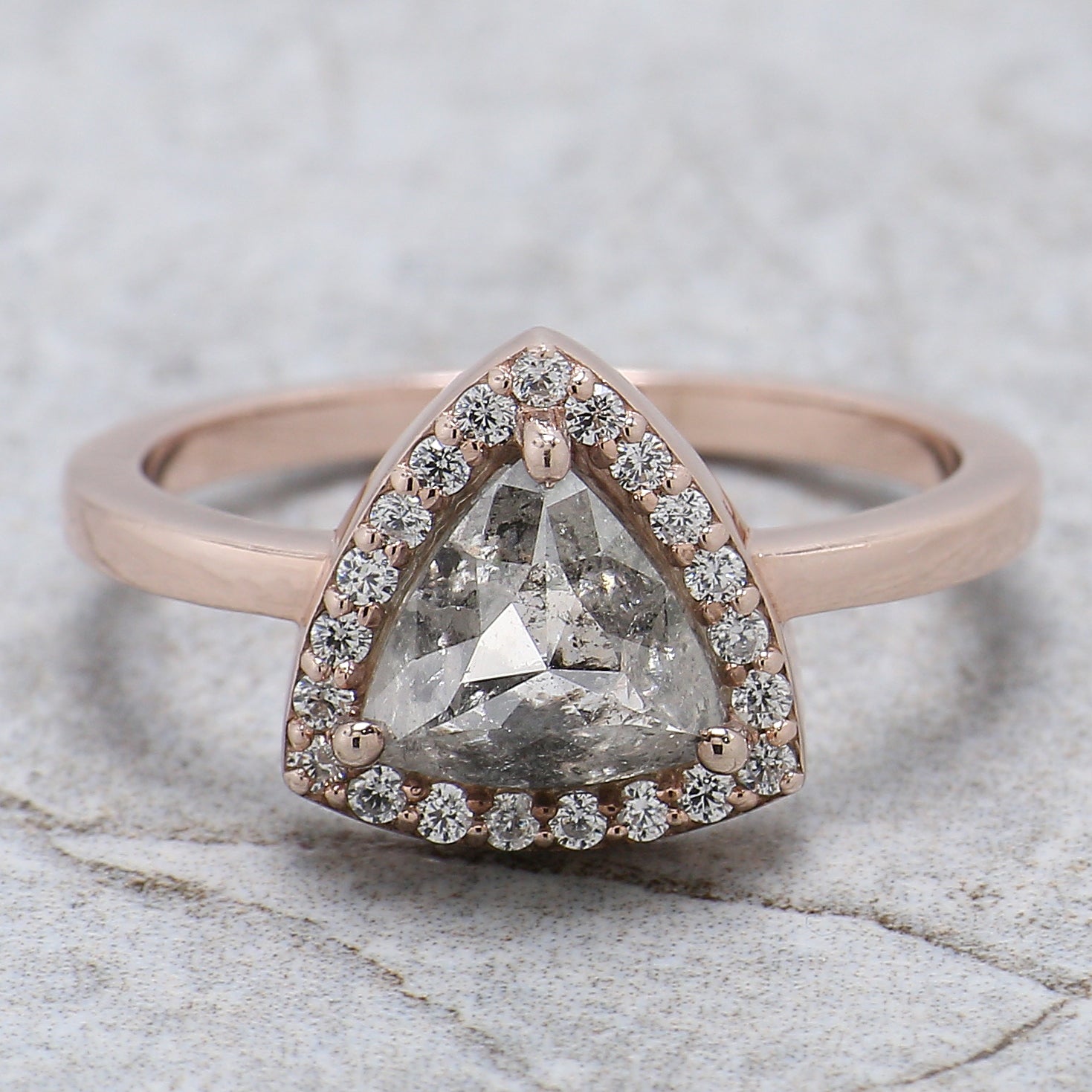 Triangle Salt And Pepper Diamond Ring 1.62 Ct 7.00 MM Triangle Diamond Ring 14K Solid Rose Gold Silver Engagement Ring Gift For Her QL128