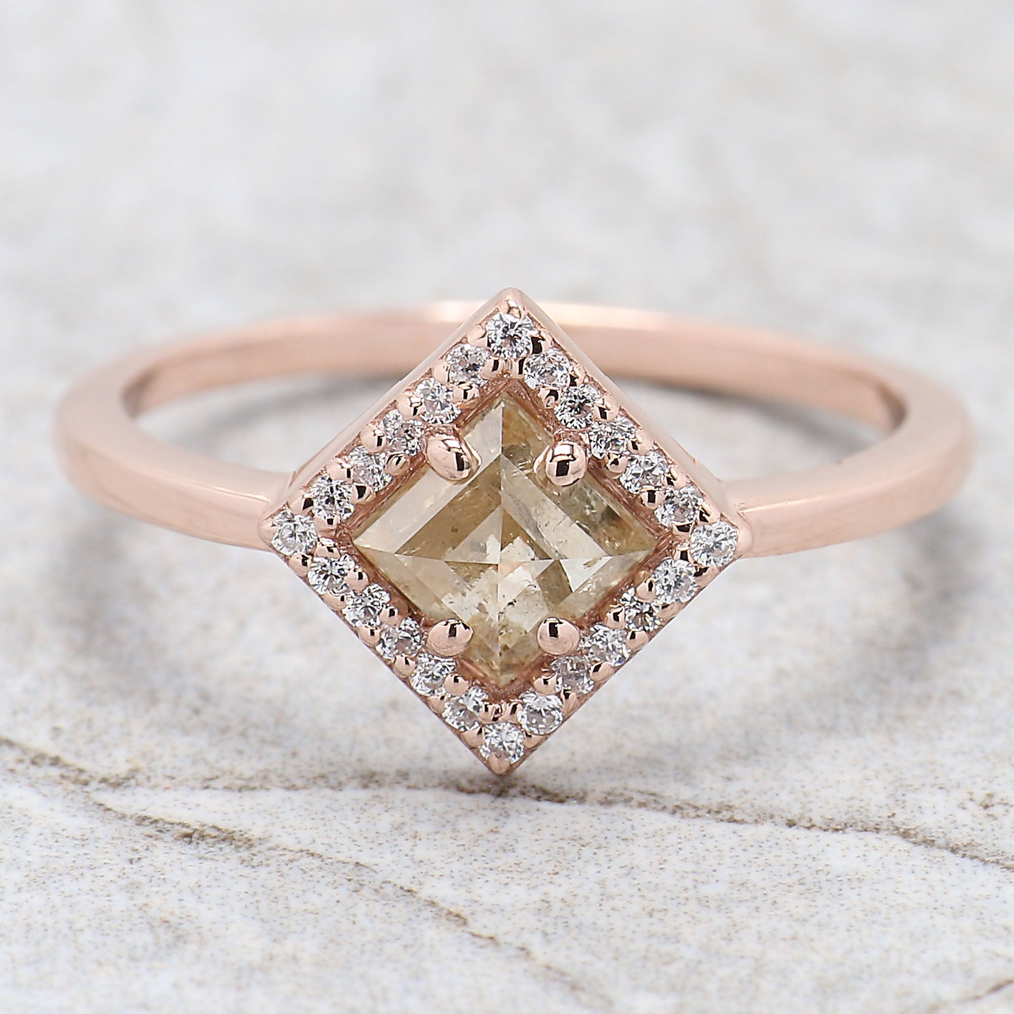 Kite Cut Yellow Color Diamond Ring 0.59 Ct 6.30 MM Kite Diamond Ring 14K Solid Rose Gold Silver Kite Engagement Ring Gift For Her QL9235