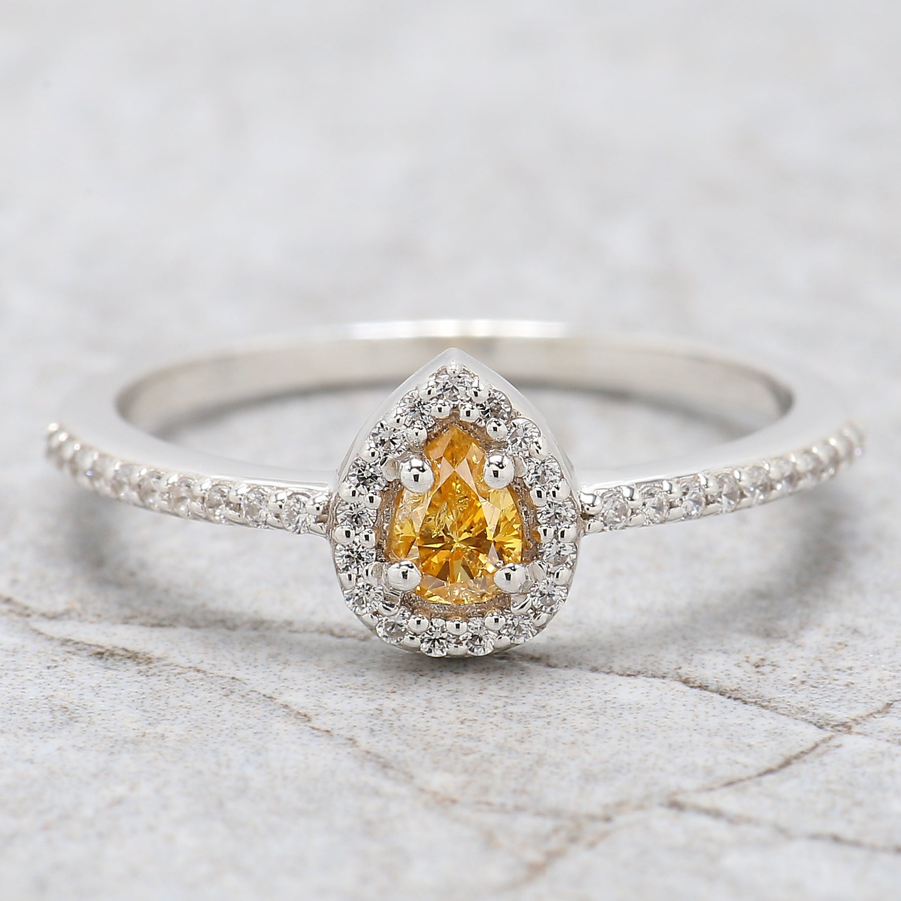 Pear Cut Orange Color Diamond Ring 0.20 Ct 4.50 MM Pear Diamond Ring 14K Solid White Gold Silver Pear Engagement Ring Gift For Her QL5669