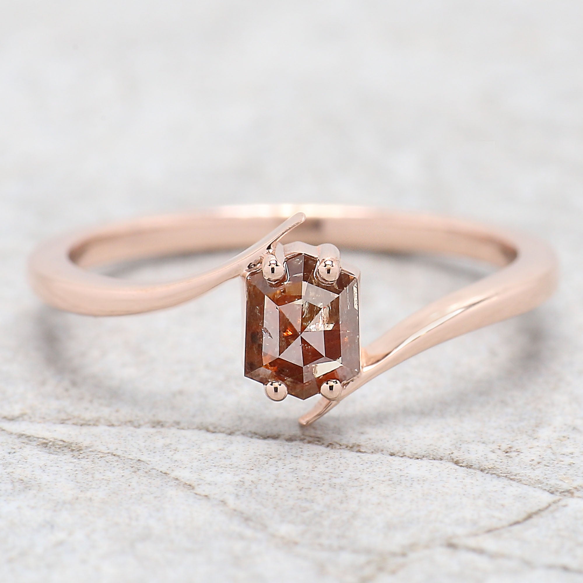 Hexagon Brown Color Diamond Ring 0.46 Ct 5.29 MM Hexagon Shape Diamond Ring 14K Solid Rose Gold Silver Engagement Ring Gift For Her QK2594