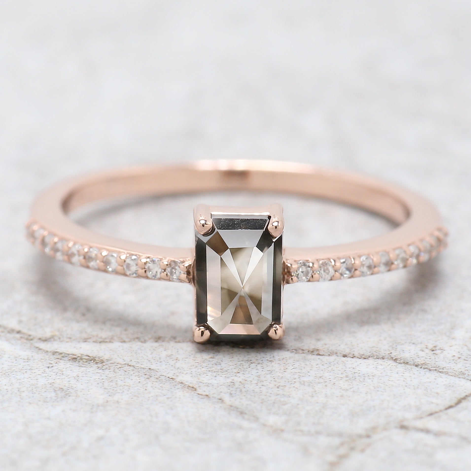 Emerald Cut Brown Color Diamond Ring 0.68 Ct 5.90 MM Emerald Shape Diamond Ring 14K Rose Gold Silver Engagement Ring Gift For Her QL8902