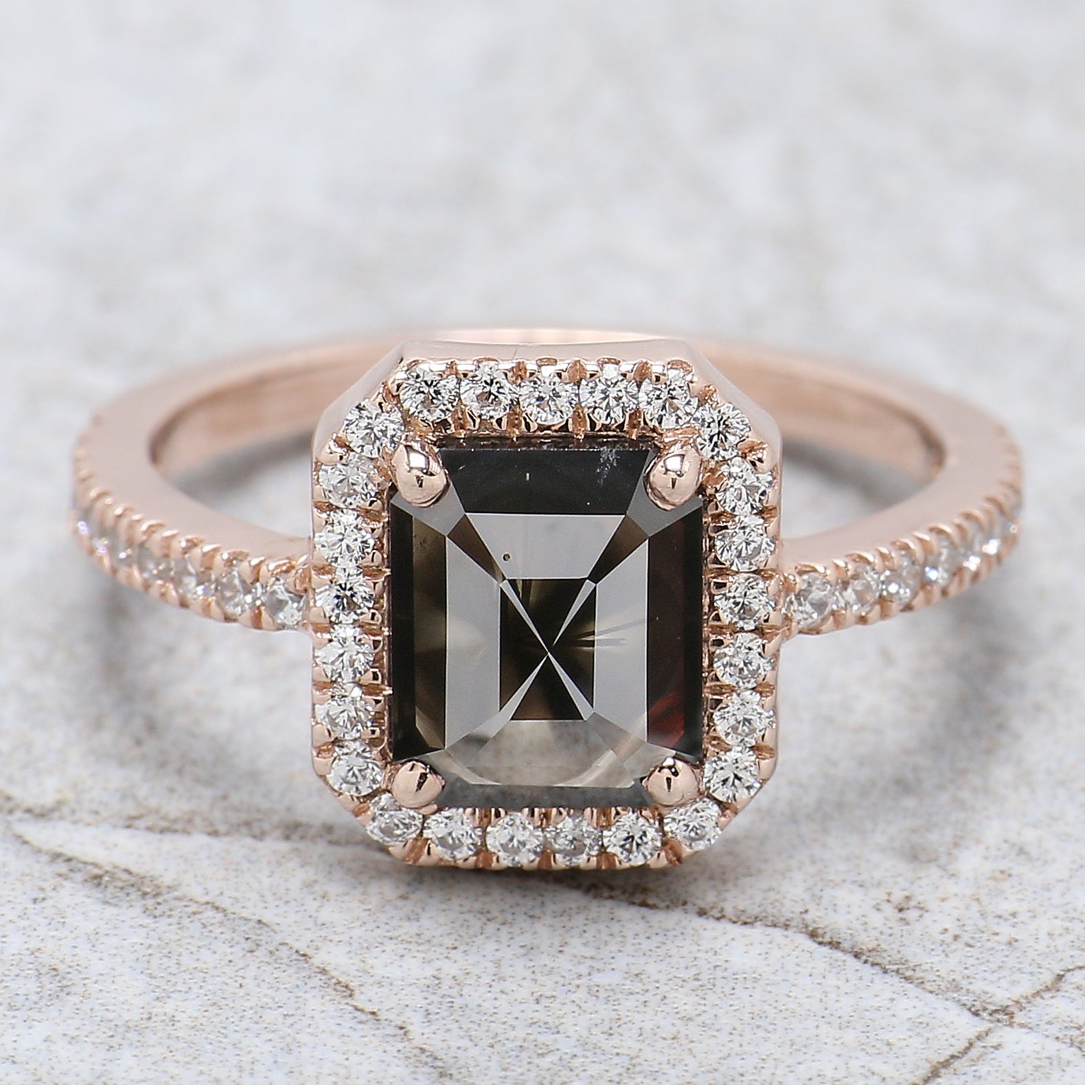 Emerald Cut Black Color Diamond Ring 1.63 Ct 7.80 MM Emerald Diamond Ring 14K Solid Rose Gold Silver Engagement Ring Gift For Her QL8372