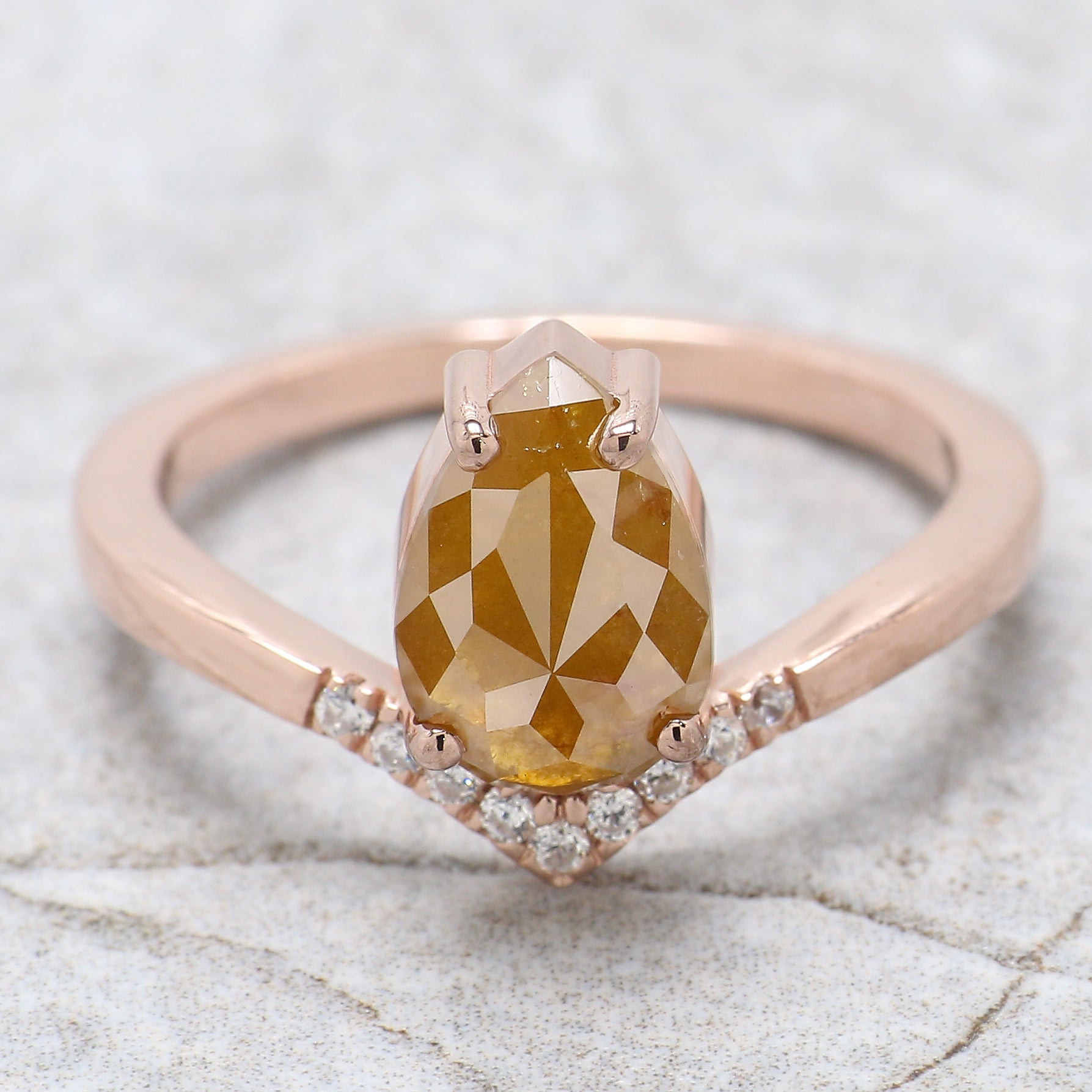 Pear Cut Yellow Color Diamond Ring 1.60 Ct 9.40 MM Pear Shape Diamond Ring 14K Solid Rose Gold Silver Engagement Ring Gift For Her QK2263