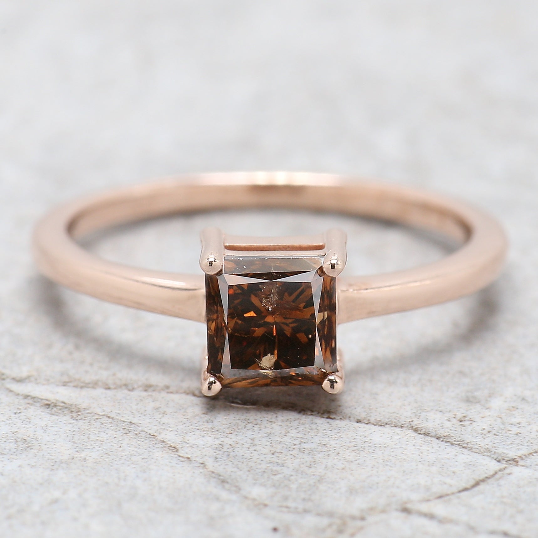 Princess Cut Brown Color Diamond Ring 1.00 Ct 5.40 MM Princess Shape Diamond Ring 14K Rose Gold Silver Engagement Ring Gift For Her QL1758