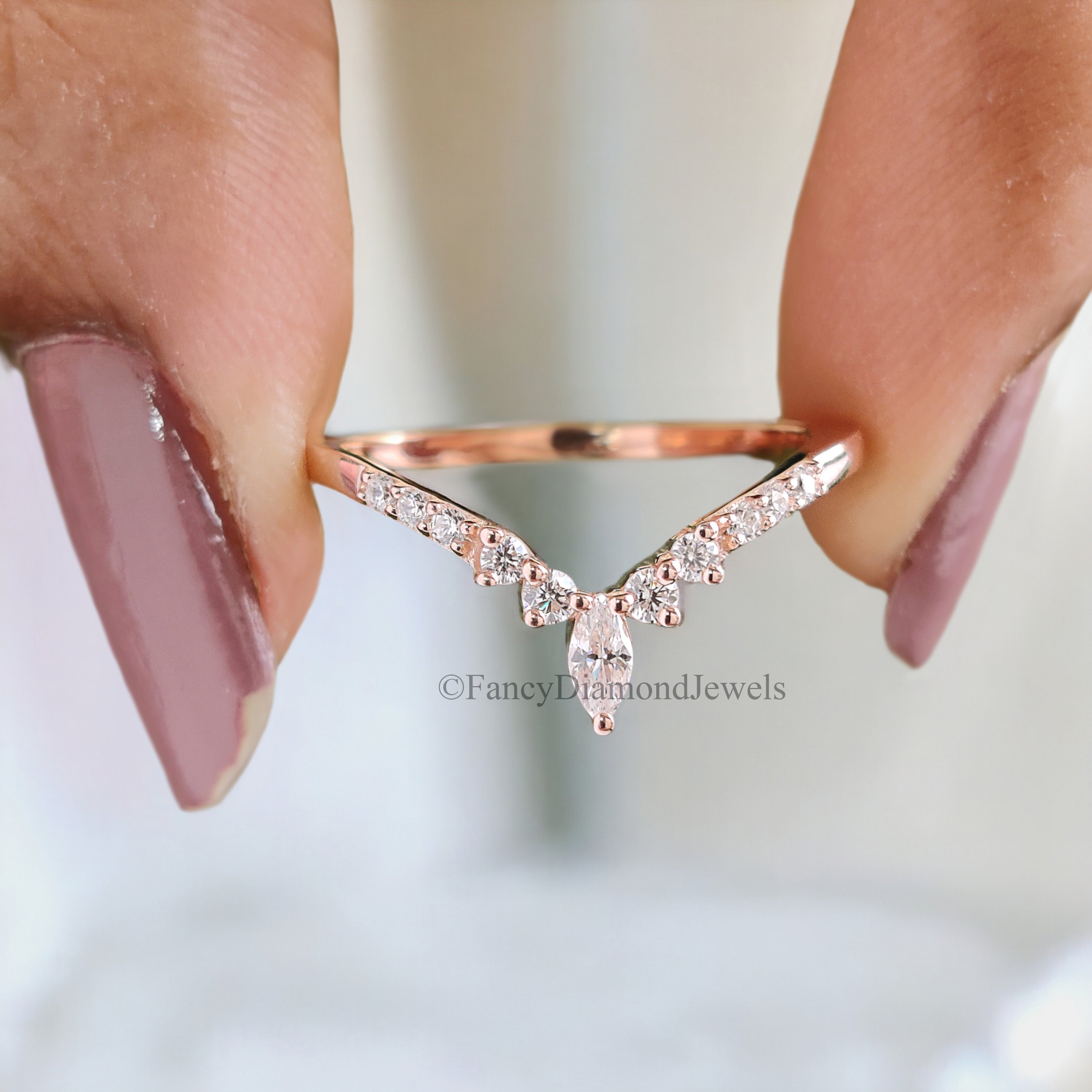 Vintage kite cut Moissanite engagement ring set 14k rose gold marquise cut moissanite ring for women unique bridal wedding ring set FD185