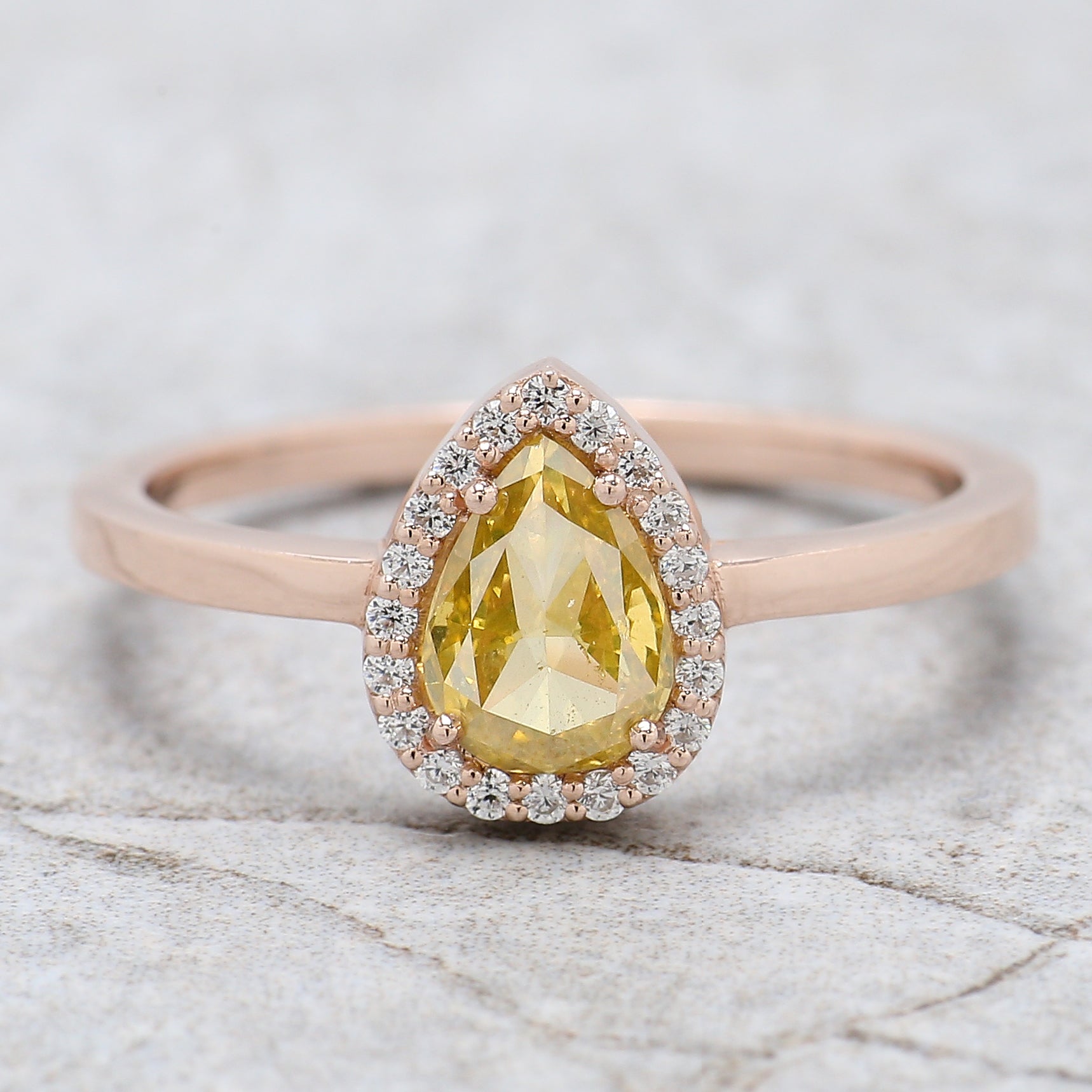 Pear Cut Yellow Color Diamond Ring 0.59 Ct 6.70 MM Pear Diamond Ring 14K Solid Rose Gold Silver Pear Engagement Ring Gift For Her QL6470