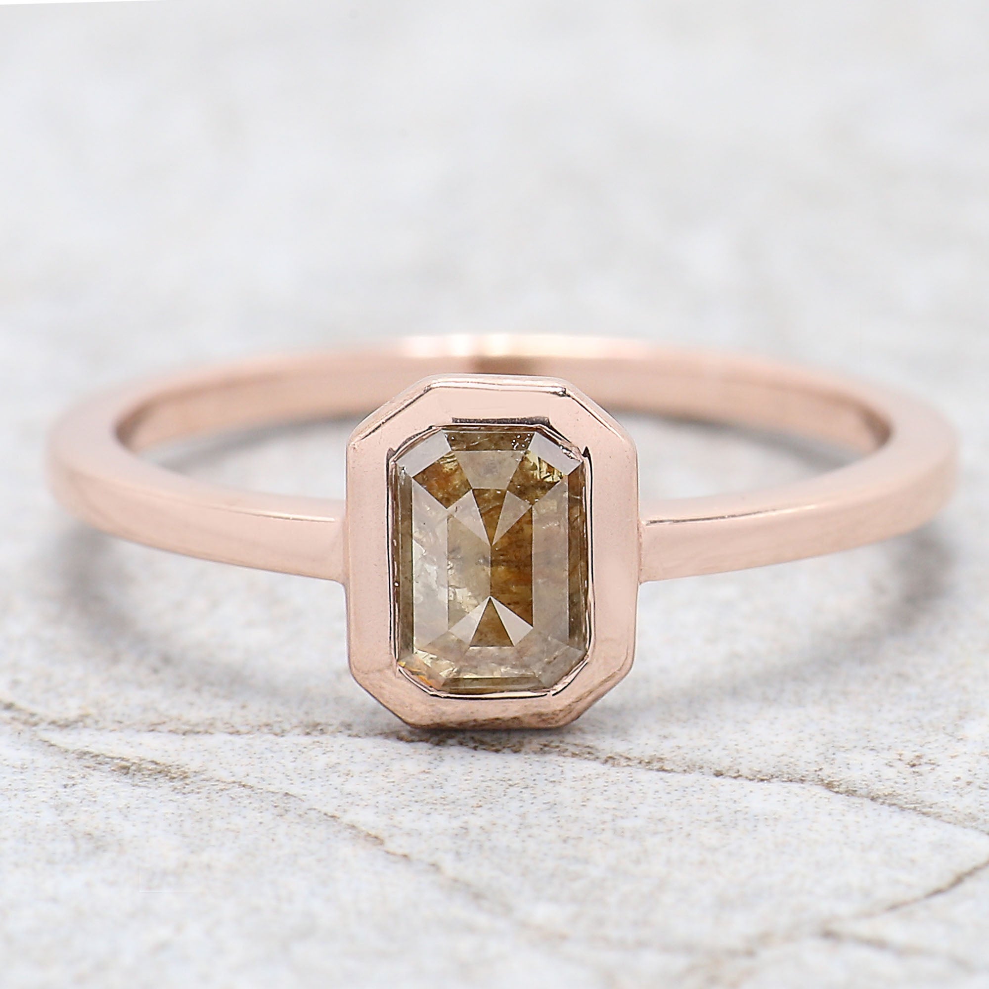 Emerald Cut Brown Color Diamond Ring 0.71 Ct 6.35 MM Emerald Shape Diamond Ring 14K Rose Gold Silver Engagement Ring Gift For Her QL496