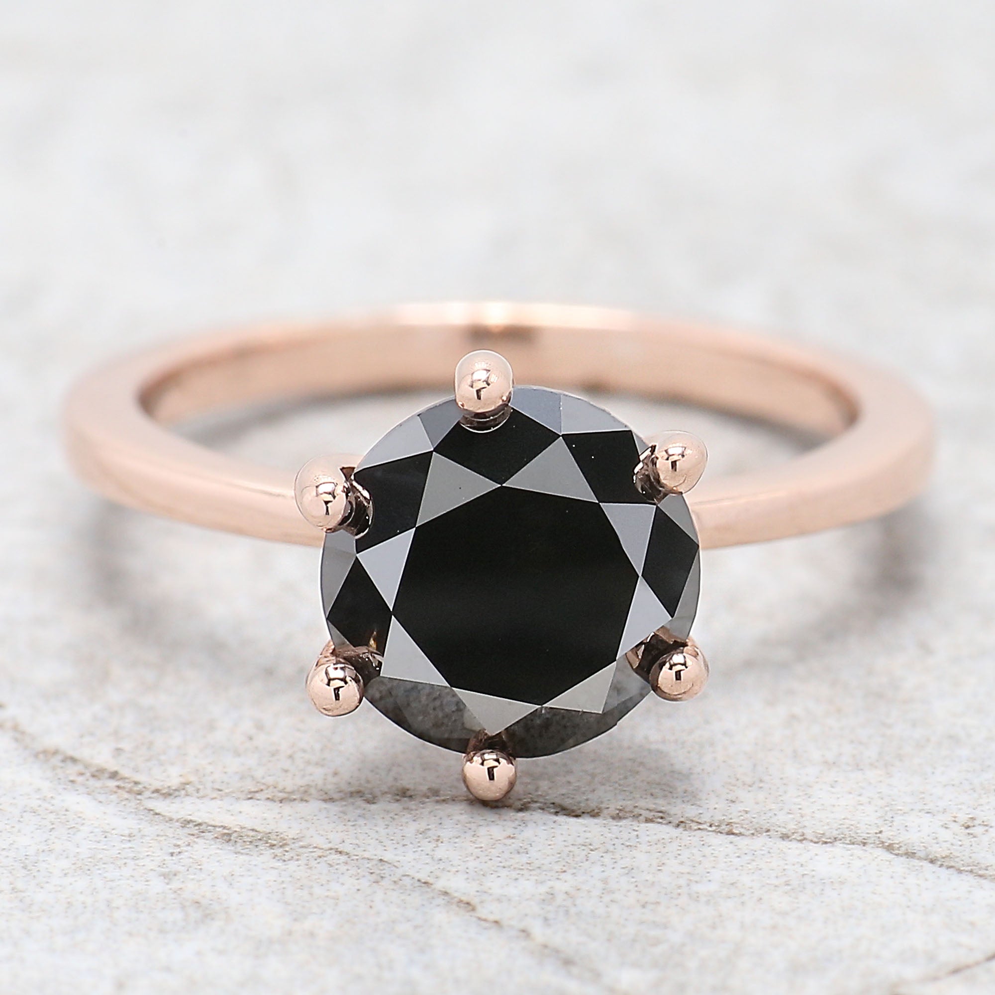 Round Cut Black Color Diamond Ring 2.65 Ct 8.55 MM Round Shape Diamond Ring 14K Solid Rose Gold Silver Engagement Ring Gift For Her QL9631