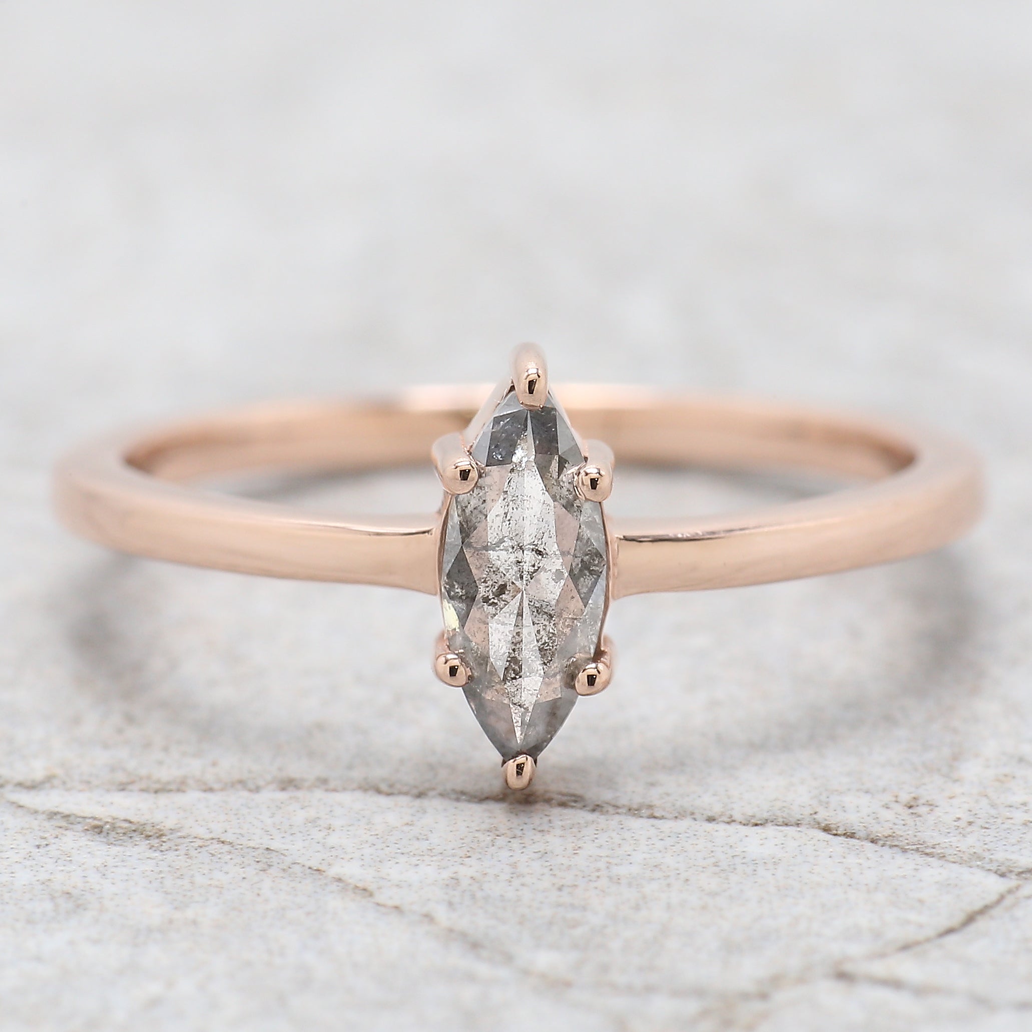 Marquise Salt And Pepper Diamond Ring 0.51 Ct 8.25 MM Marquise Diamond Ring 14K Solid Rose Gold Silver Engagement Ring Gift For Her QN916