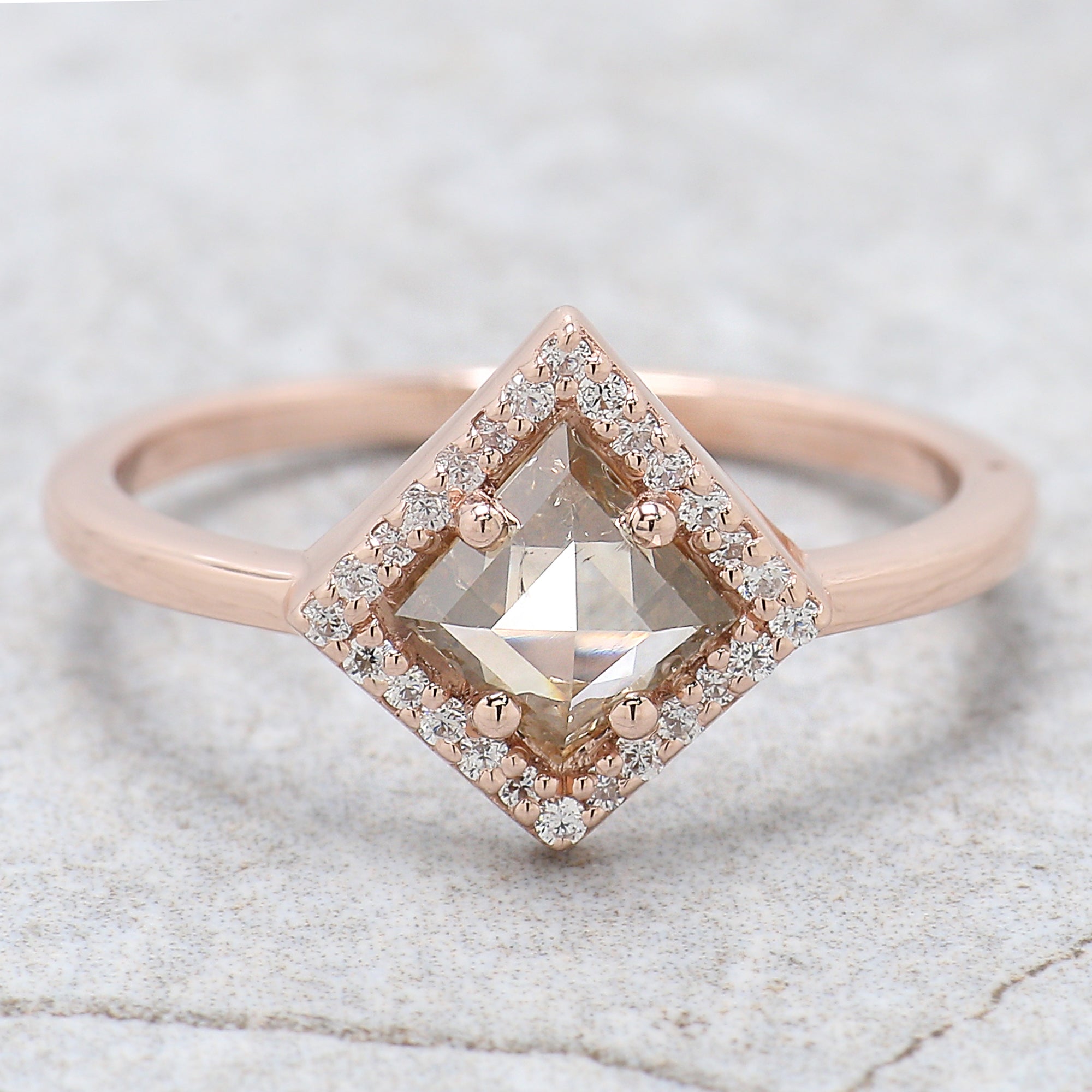 Kite Cut Brown Color Diamond Ring 0.59 Ct 6.80 MM Kite Shape Diamond Ring 14K Rose Gold Silver Kite Engagement Ring Gift For Her QN117