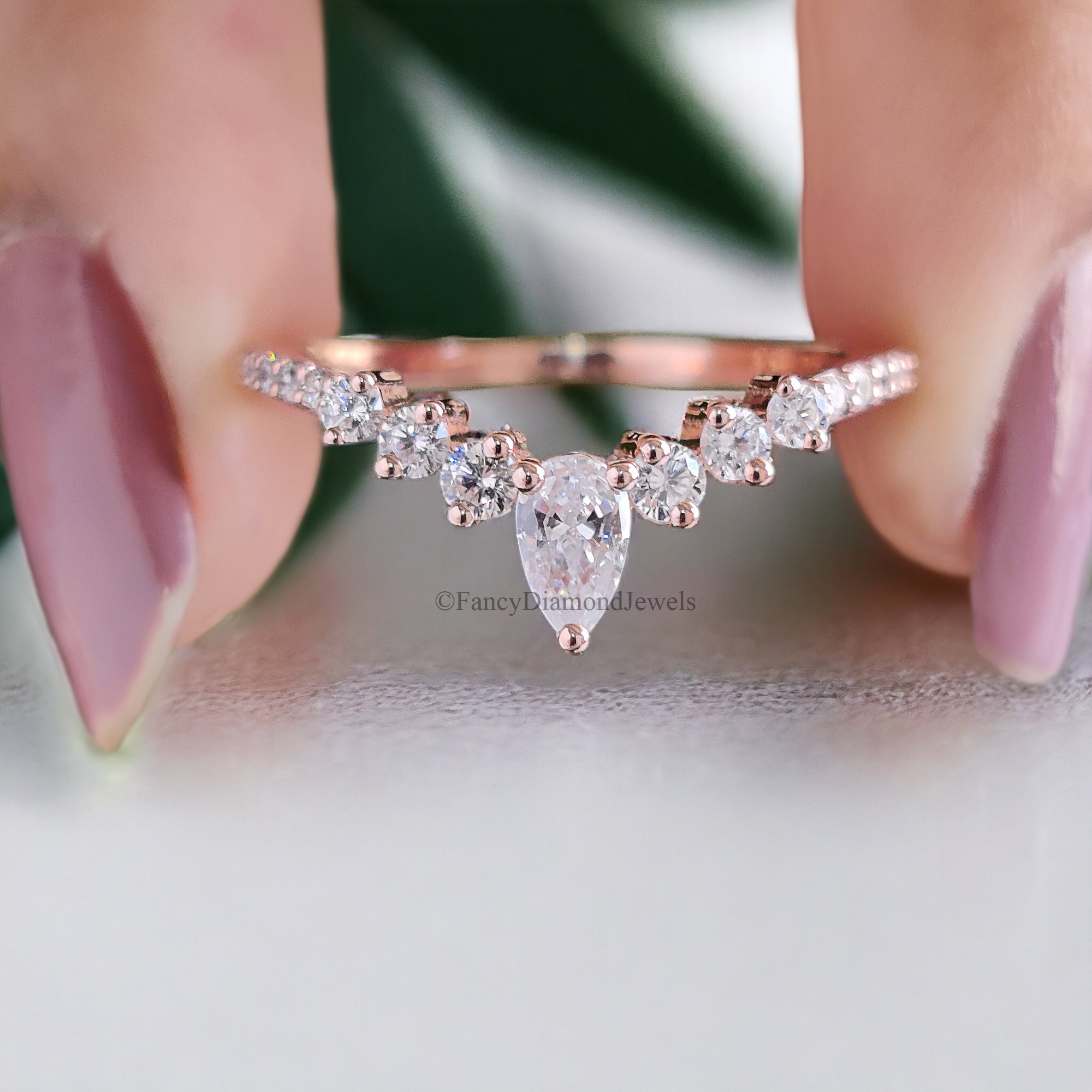 Oval Moissanite Engagement Ring Set Stacking Ring 14K/18K Rose Gold Vintage Unique Pear Diamond Cluster Ring Women Wedding Bridal Ring FD49