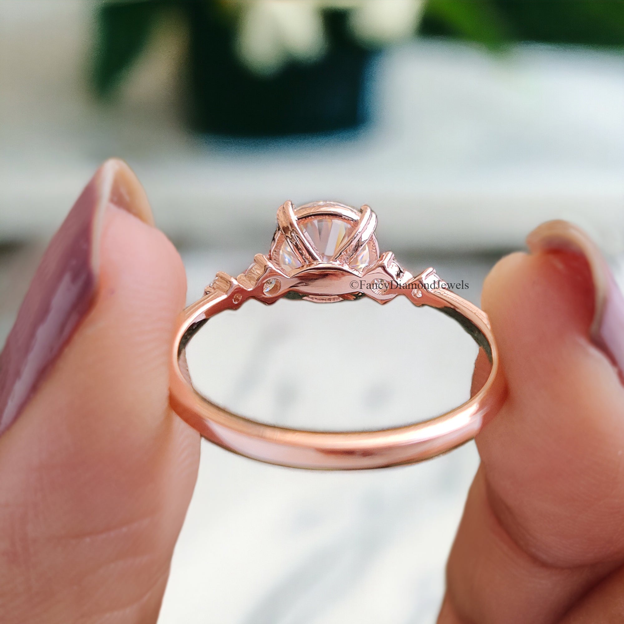 Dainty Engagement Ring 7 MM Round Cut Moissanite Ring 14K Rose Gold Ring Prong Set Ring Stack Ring Promise Bridal Ring Ring For Women FD105