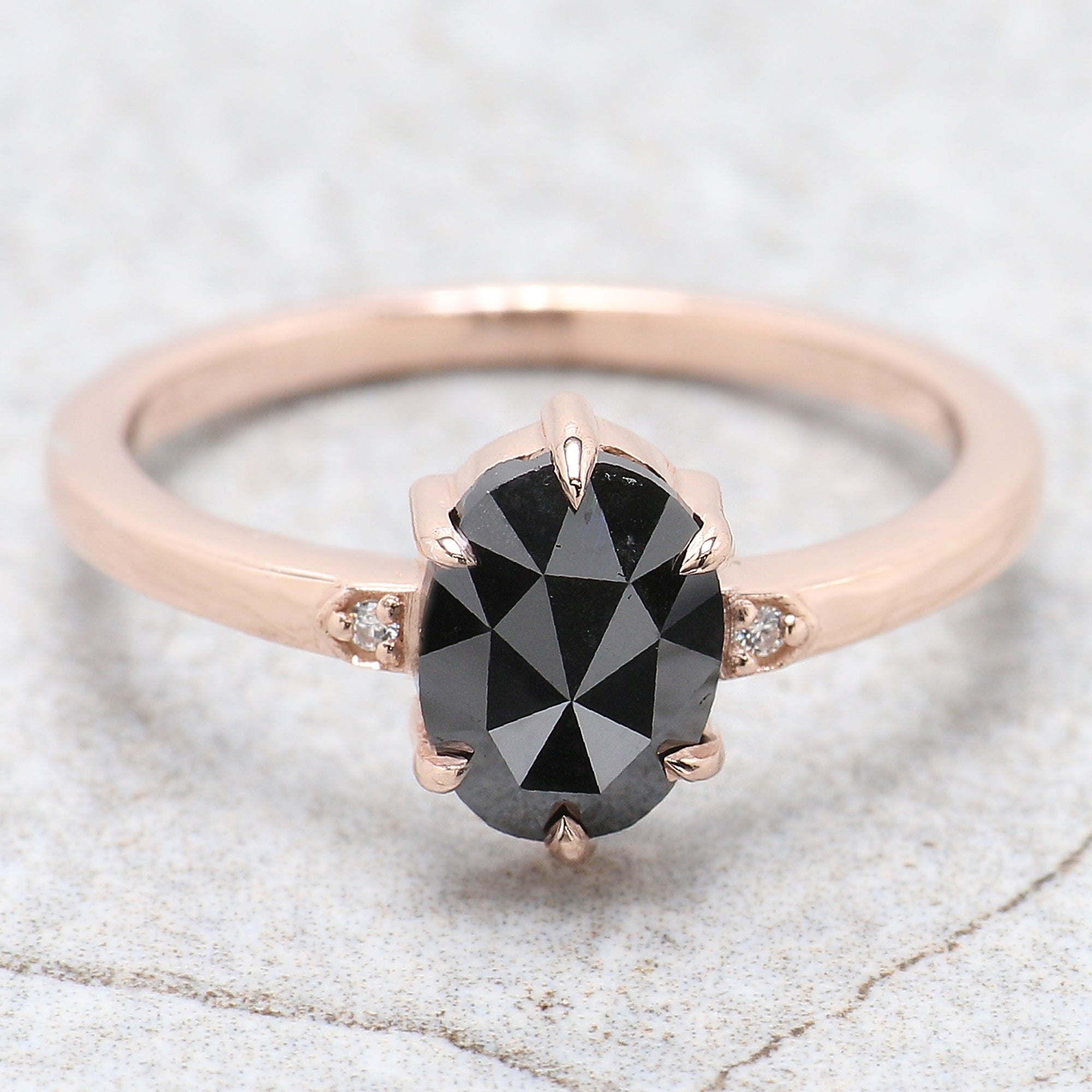 Oval Cut Black Color Diamond Ring 1.14 Ct 7.71 MM Oval Shape Diamond Ring 14K Solid Rose Gold Silver Oval Engagement Ring Gift For Her QN1976