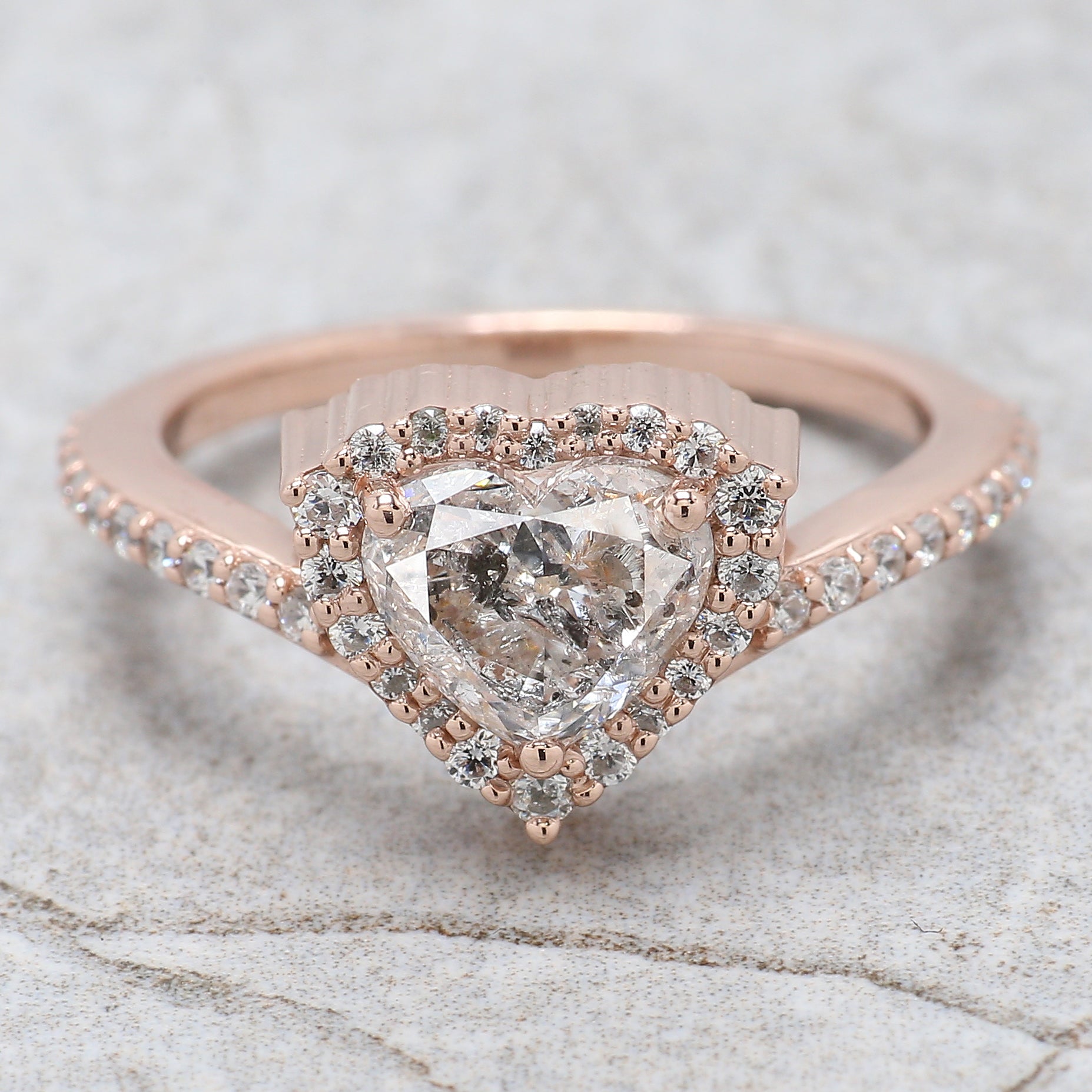 Heart Salt And Pepper Diamond Ring 1.44 Ct 6.38 MM Heart Shape Diamond Ring 14K Solid Rose Gold Silver Engagement Ring Gift For Her QL2629