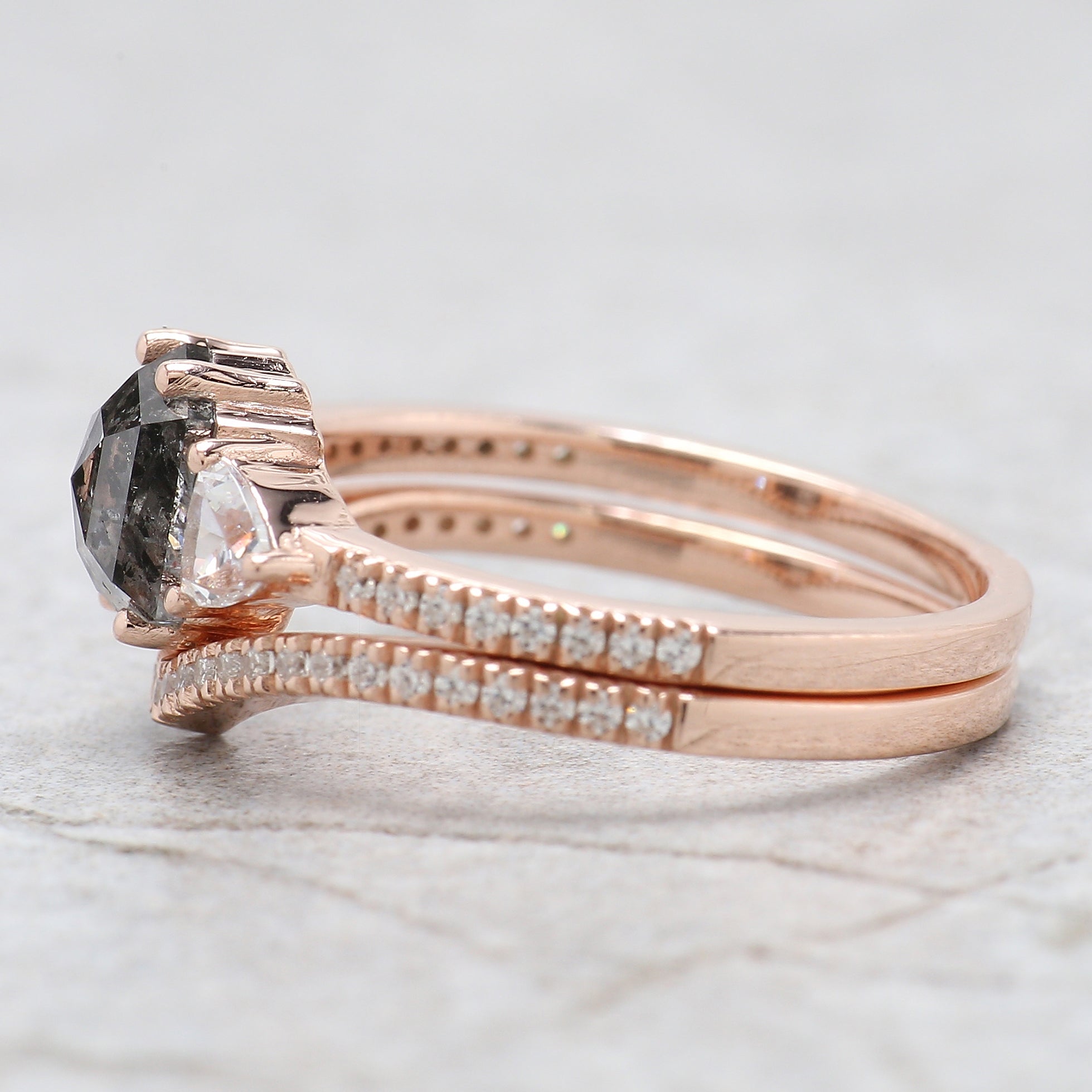 Hexagon Cut Salt And Pepper Diamond Ring 1.23 Ct 6.92 MM Hexagon Cut Diamond Ring 14K Rose Gold Silver Engagement Ring Gift For Her QL2743