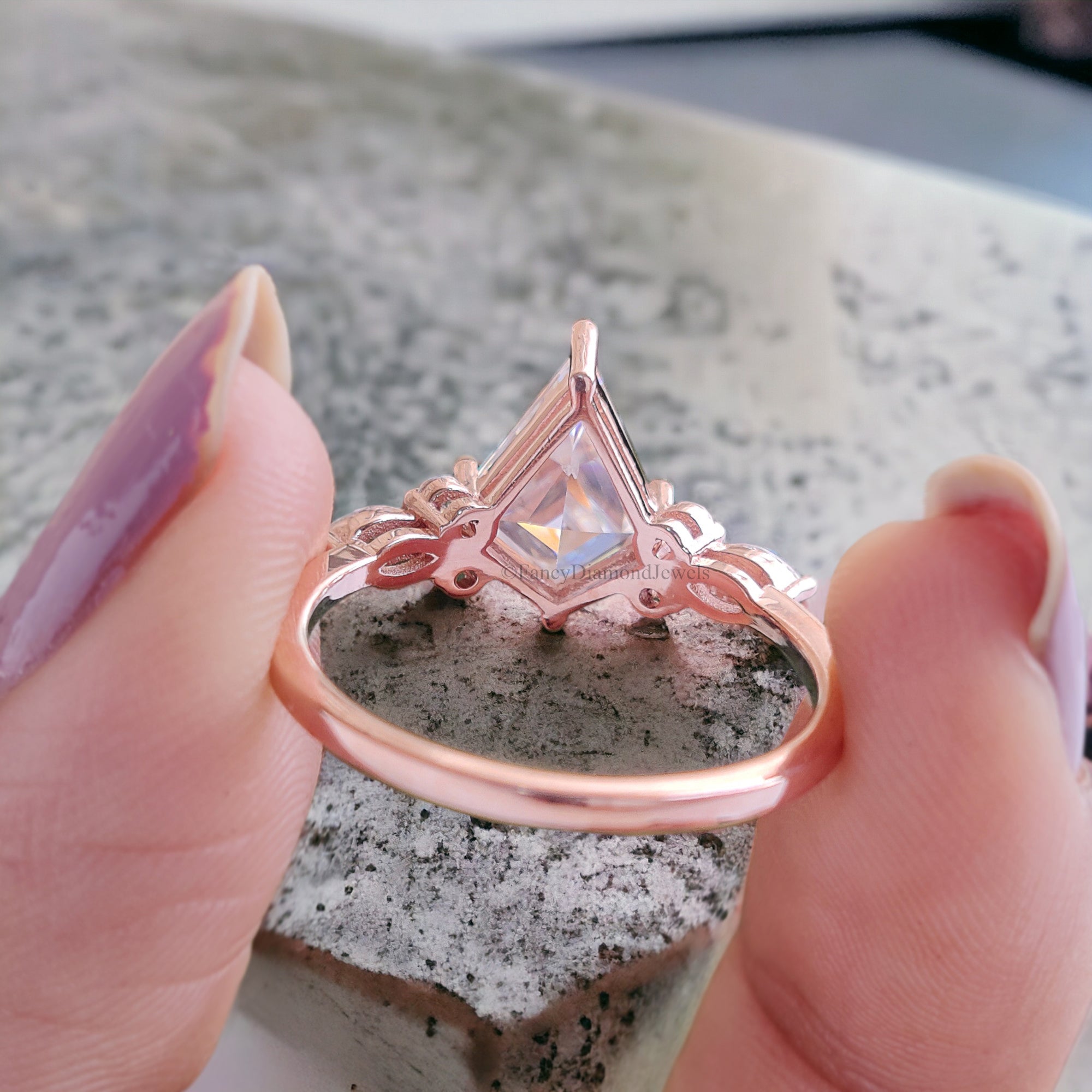 Kite Shaped Moissanite Engagement Ring Vintage Unique Cluster Rose Gold Engagement Ring Marquise Diamond Ring Wedding Promise Ring FD112