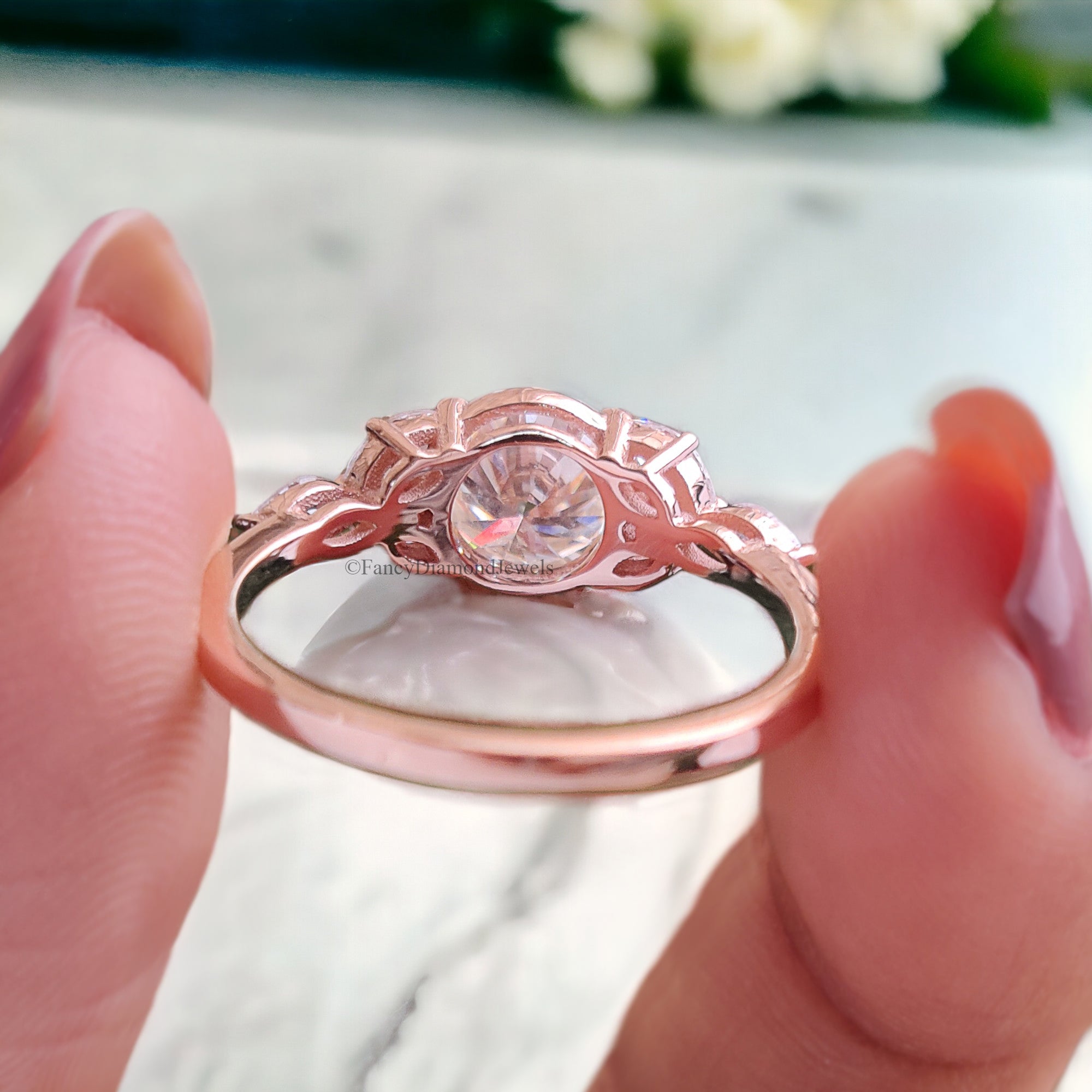 Moissanite Engagement Ring Vintage Unique Round Diamond Cluster Ring Rose gold Engagement Ring Women Wedding Bridal Anniversary Gift FD123