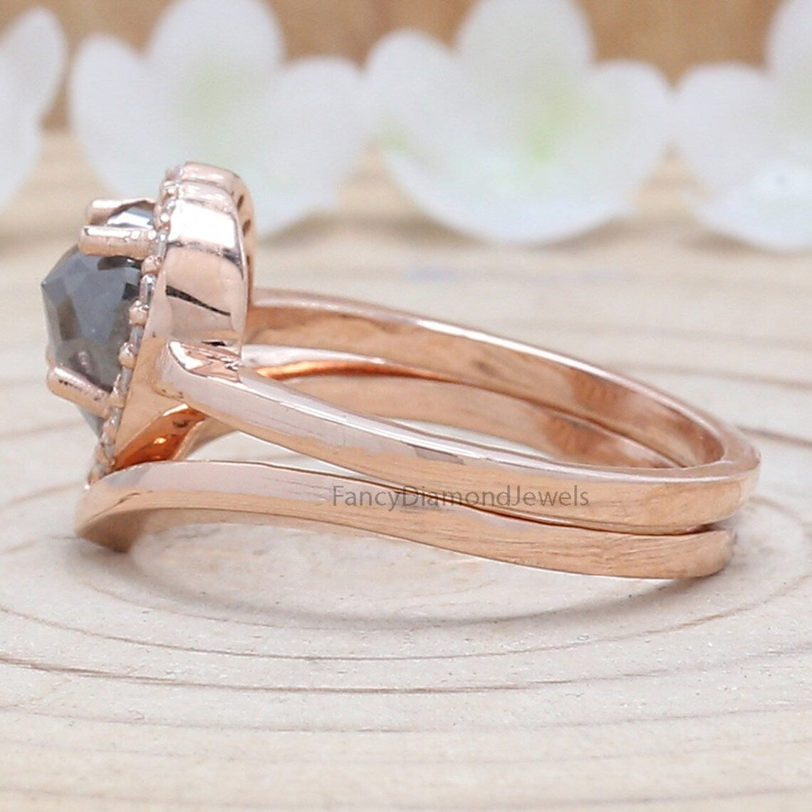 1.35 Ct Natural Heart Cut Salt And Pepper Diamond Ring 7.00 MM Heart Shape Diamond Ring 14K Solid Rose Gold Silver Engagement Ring QN9129