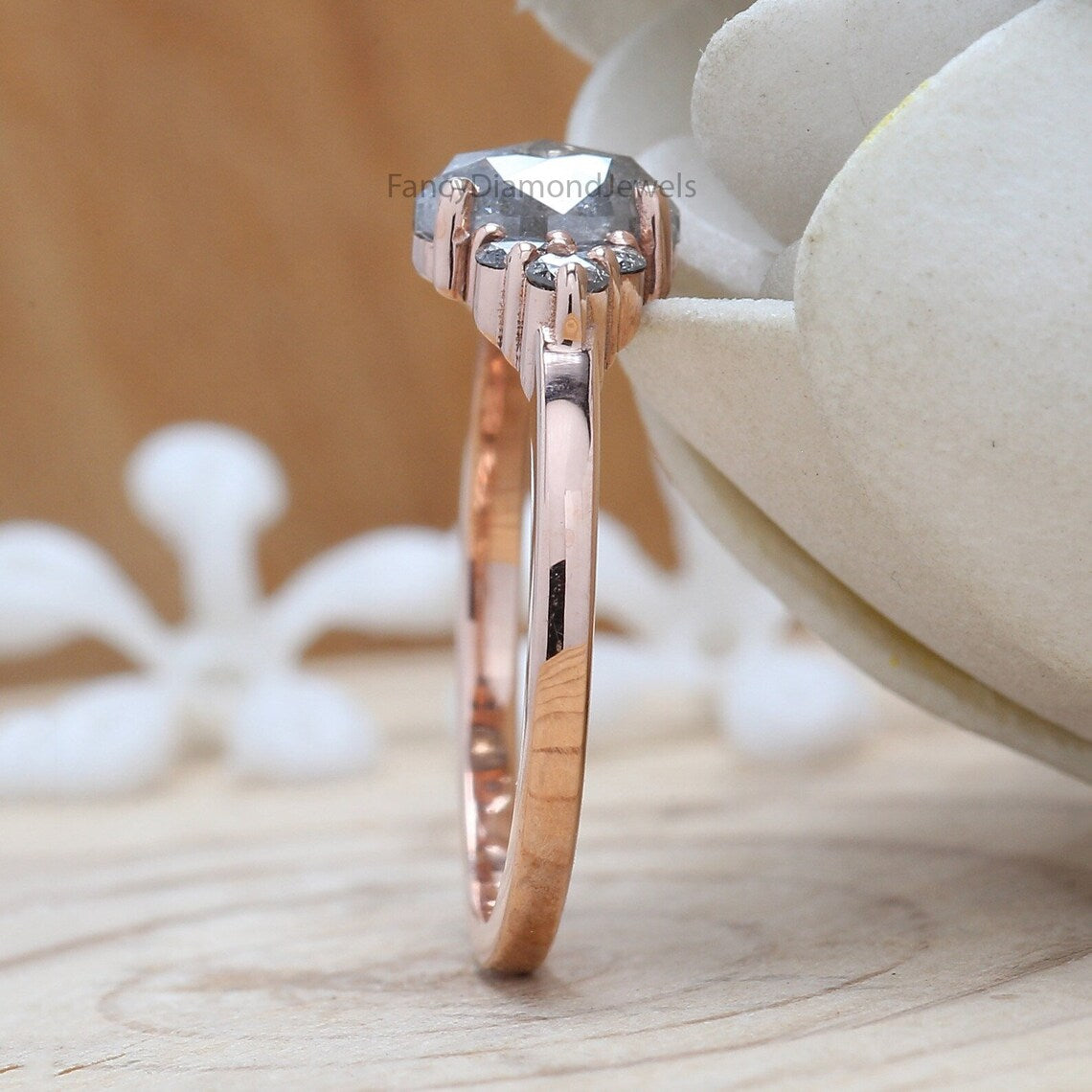 Oval Cut Salt And Pepper Diamond Ring 1.14 Ct 6.80 MM Oval Diamond Ring 14K Solid Rose Gold Silver Oval Engagement Ring Gift For Her QL323