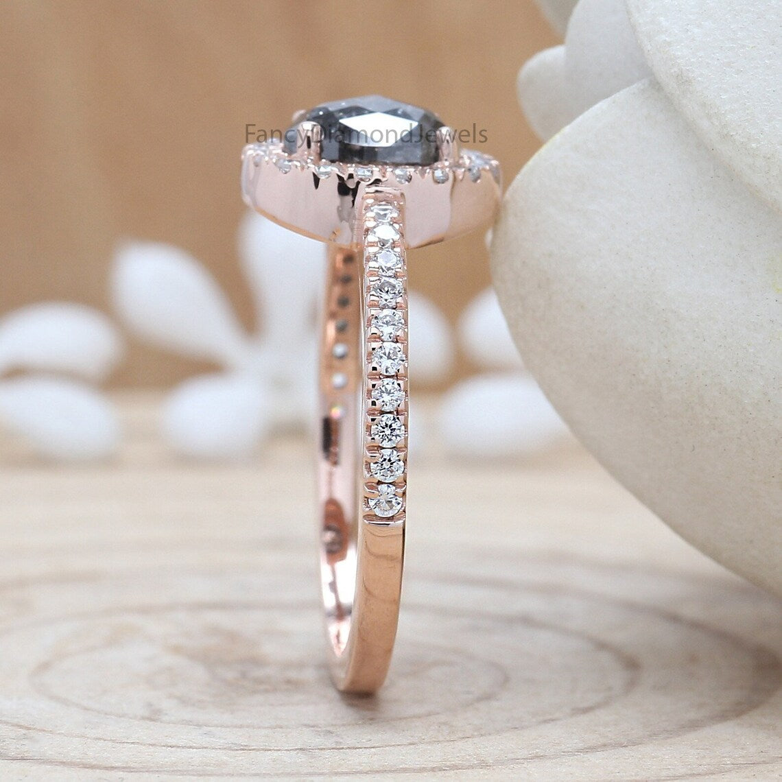 Oval Cut Salt And Pepper Diamond Ring 0.88 Ct 6.60 MM Oval Diamond Ring 14K Solid Rose Gold Silver Oval Engagement Ring Gift For Her QN941