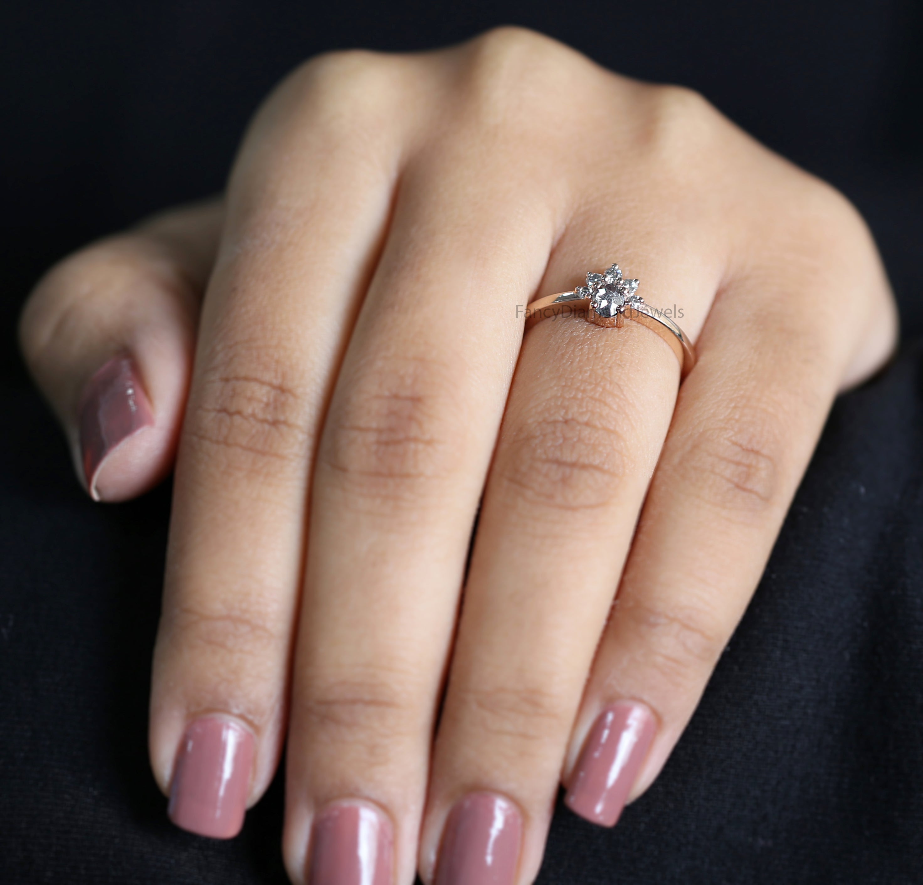 Oval Salt And Pepper Diamond Ring, Salt And Pepper Oval Diamond Engagement Ring, Oval Diamond Ring, Oval Cut Ring, Oval Shape Ring, KD1165