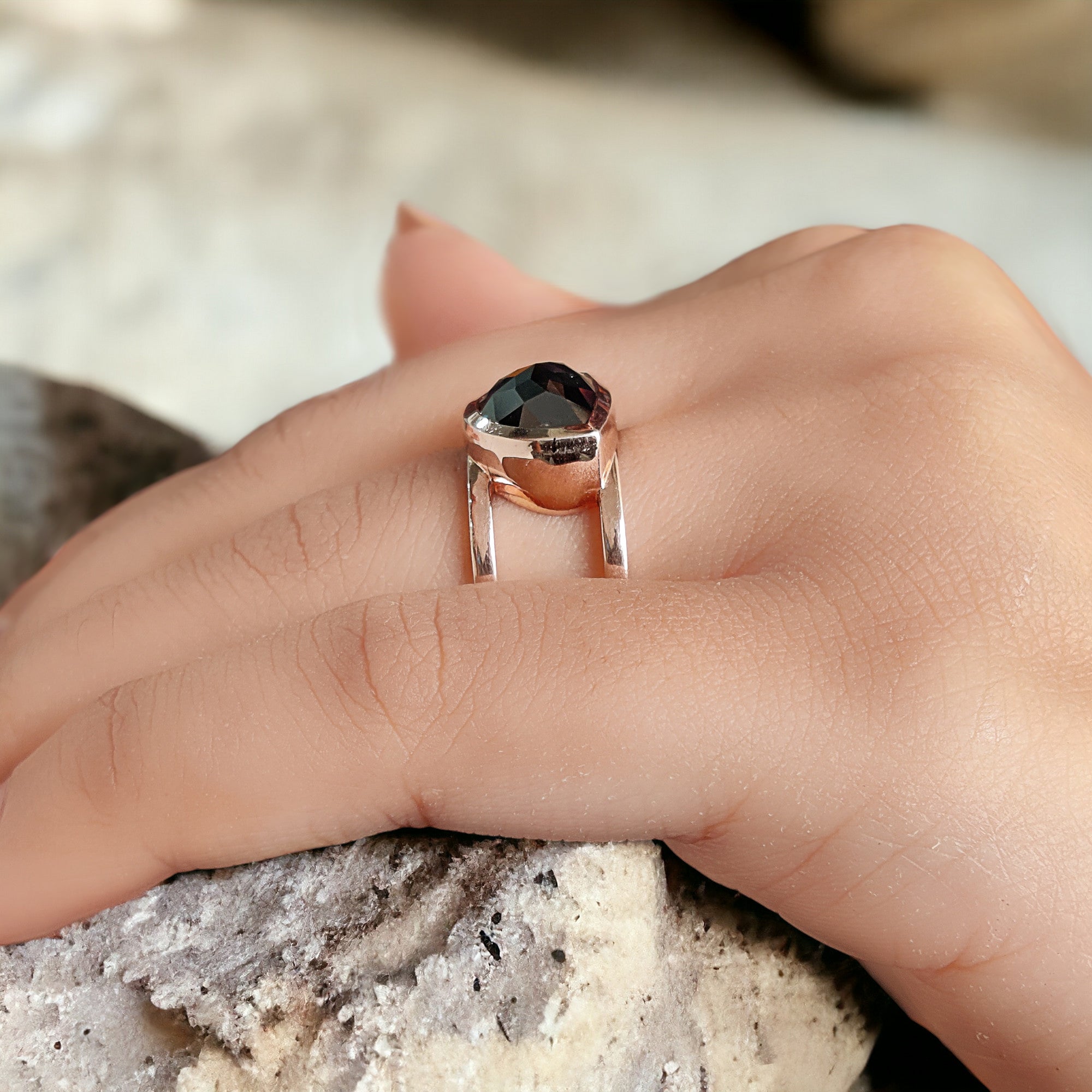 Half Moon Black Color Diamond Ring 4.10 Ct 8.15 MM Half Moon Diamond Ring 14K Solid Rose Gold Silver Engagement Ring Gift For Her QL9053