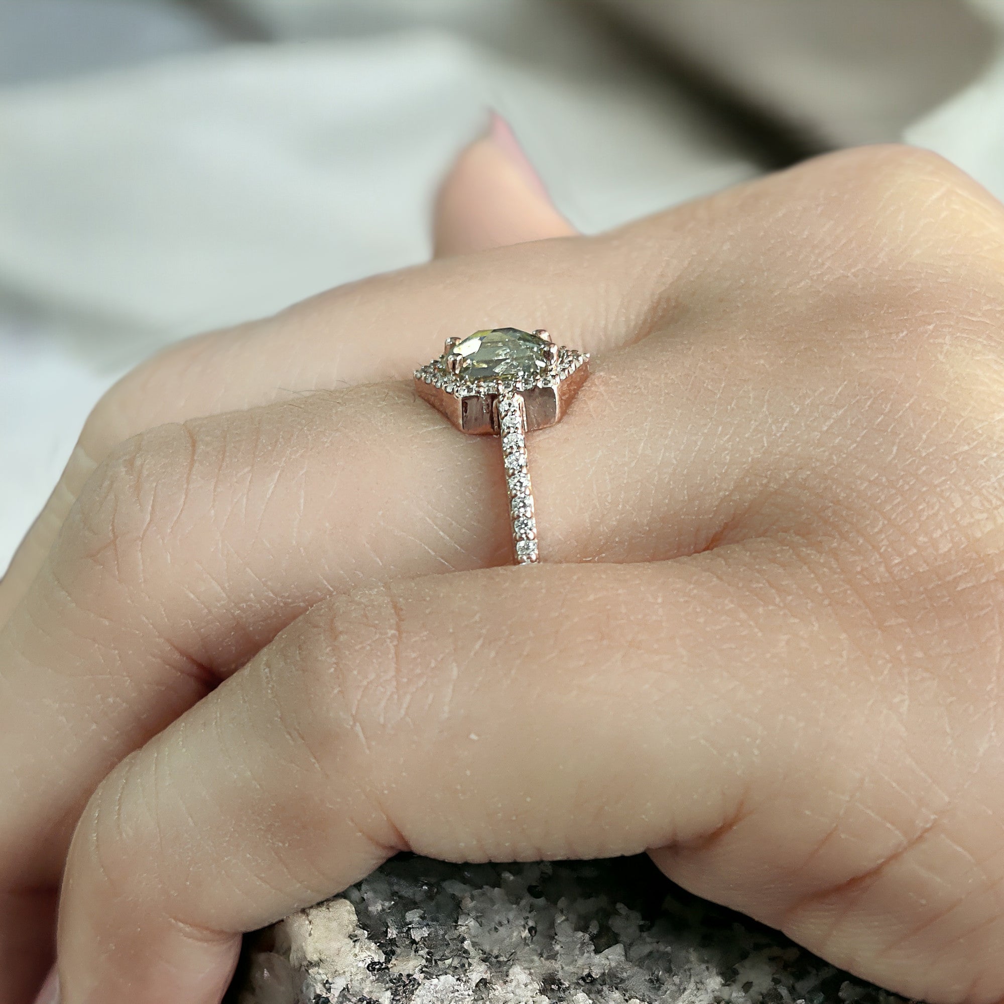 Hexagon Cut Salt And Pepper Diamond Ring 0.87 Ct 6.69 MM Hexagon Cut Diamond Ring 14K Rose Gold Silver Engagement Ring Gift For Her QL2604