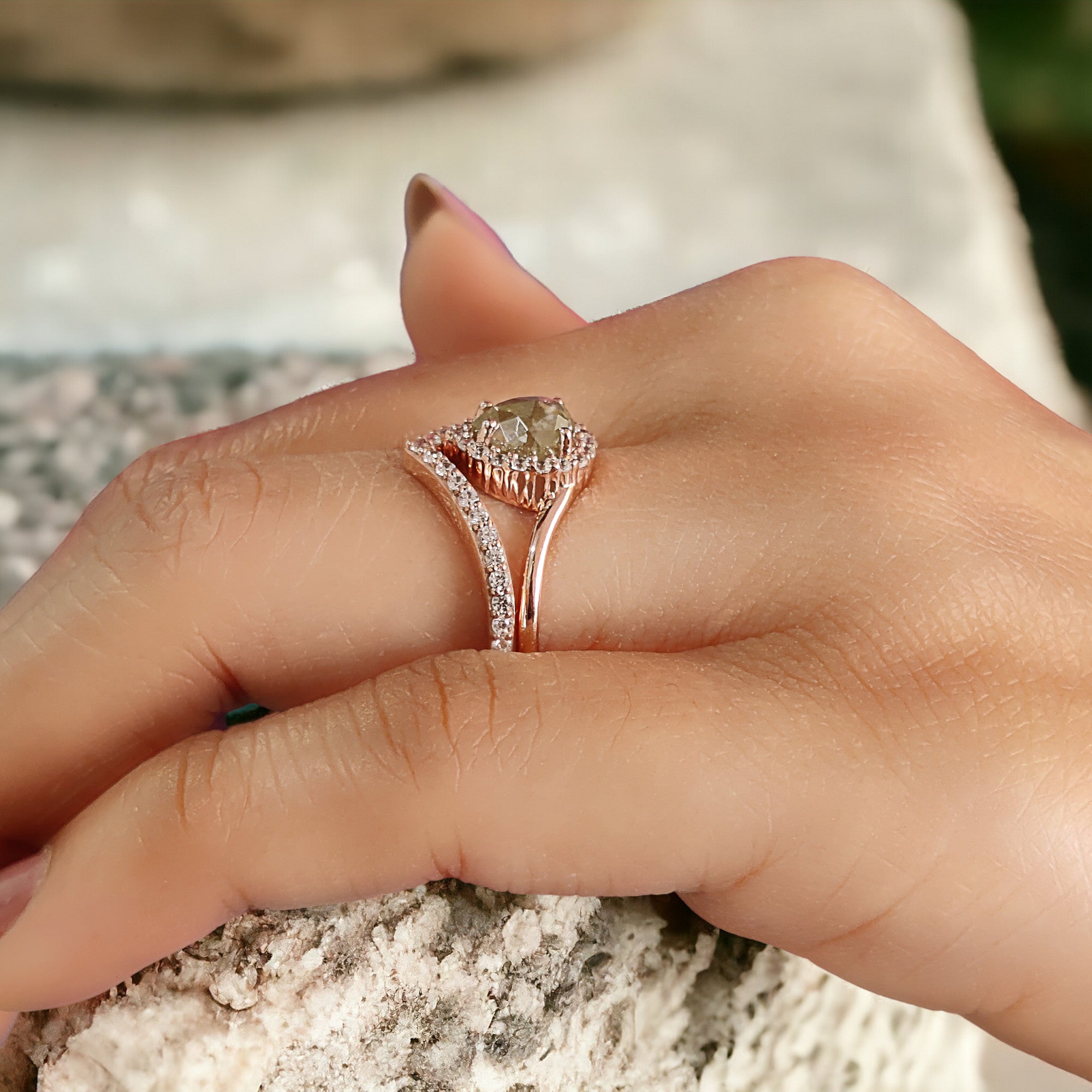 Pear Grey Color Diamond Ring 1.09 Ct 6.50 MM Pear Yellow Diamond Ring 14K Solid Rose Gold Silver Pear Engagement Ring Gift For Her QN7232