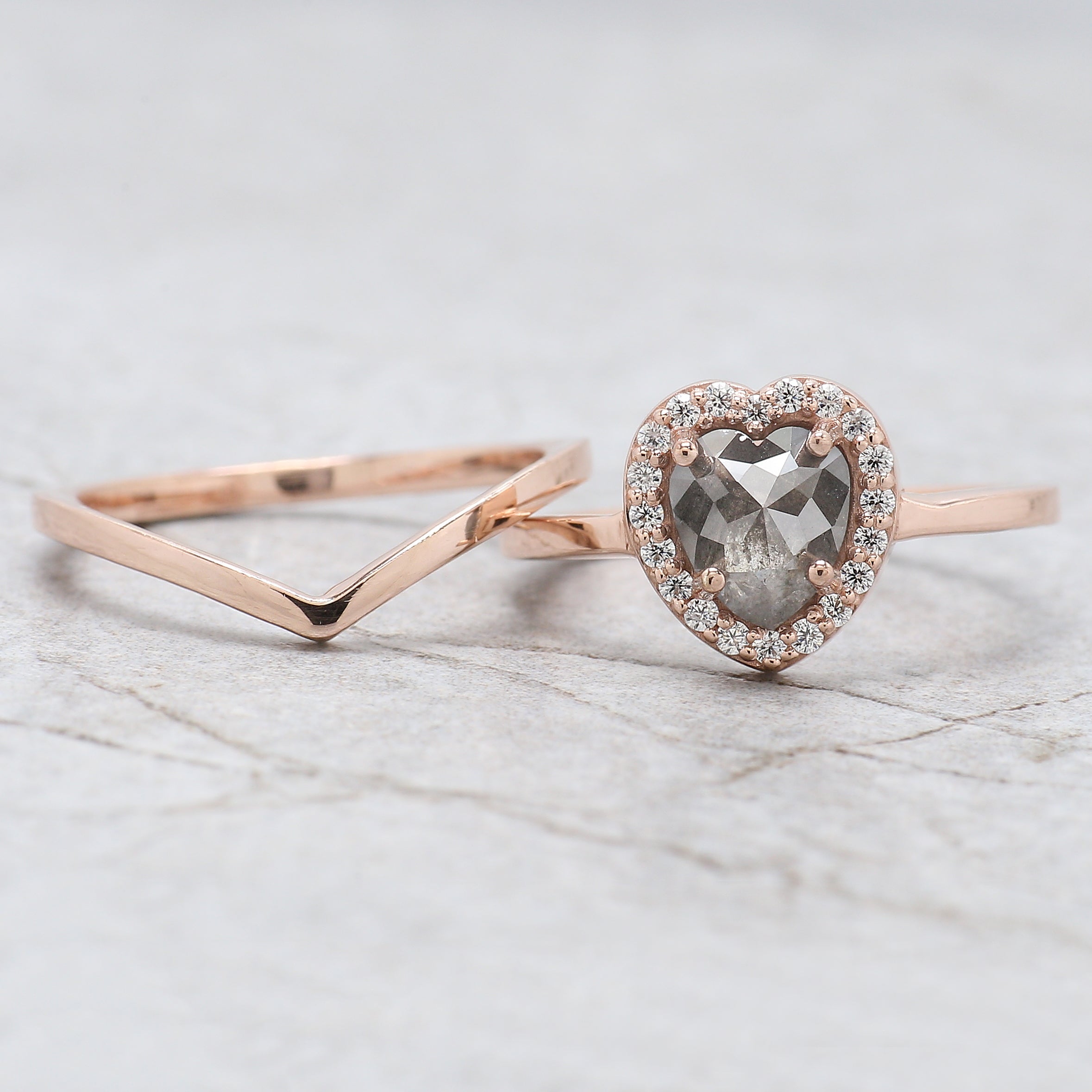 Heart Salt And Pepper Diamond Ring 1.35 Ct 7.00 MM Heart Shape Diamond Ring 14K Solid Rose Gold Silver Engagement Ring Gift For Her QN9129