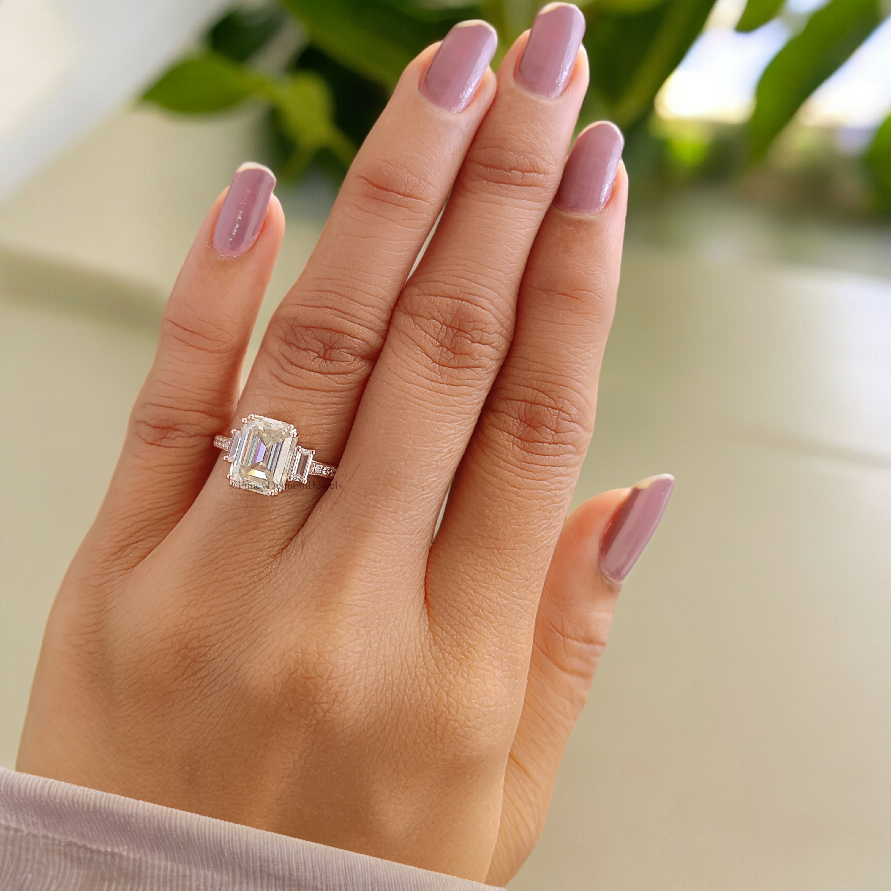 Vintage Emerald Cut Moissanite Ring Three Stone Engagement Ring Bridal Wedding Ring Anniversary Gift Ring Valentine's Gift For Women FD191