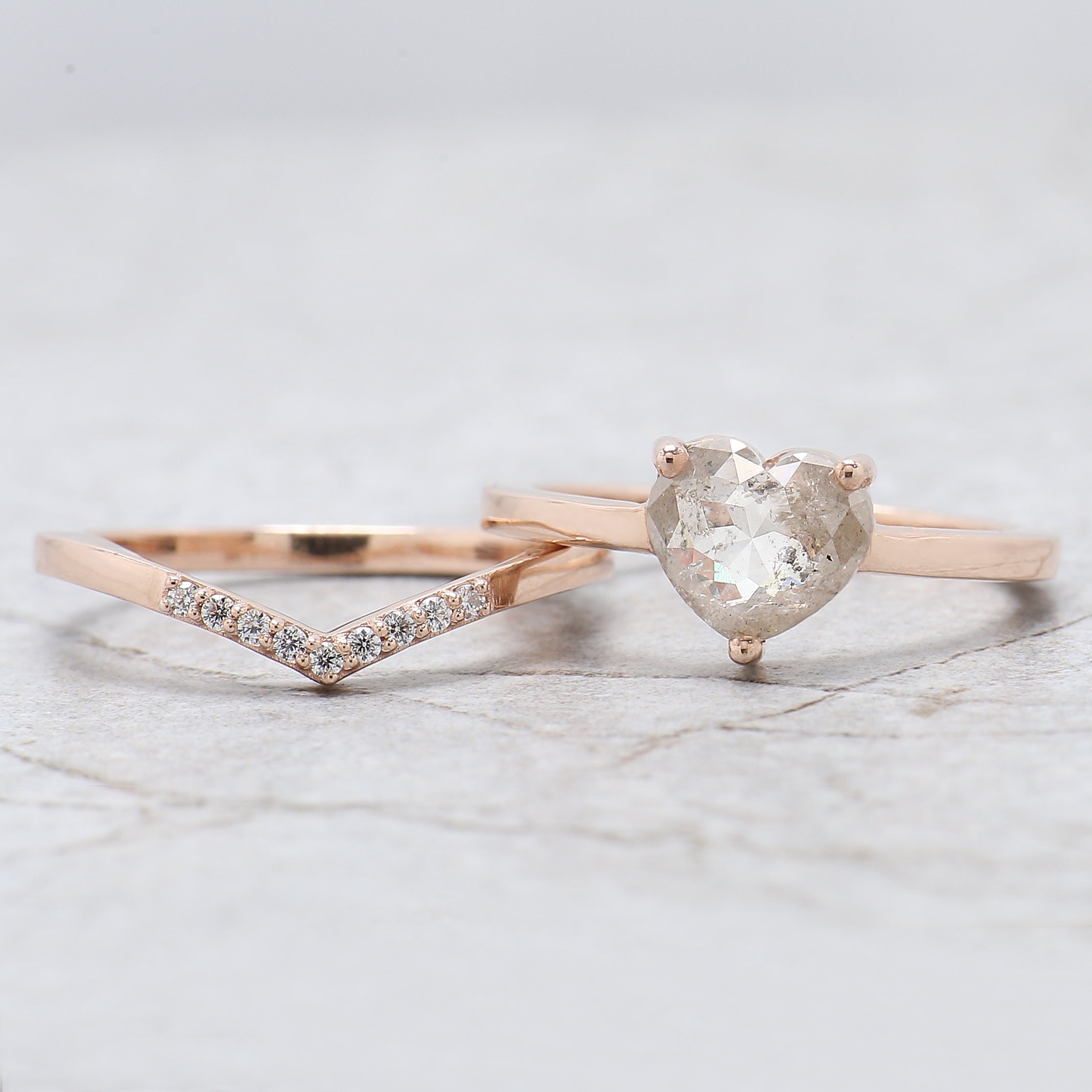 Heart Salt And Pepper Diamond Ring 1.39 Ct 7.70 MM Heart Shape Diamond Ring 14K Solid Rose Gold Silver Engagement Ring Gift For Her QL6196