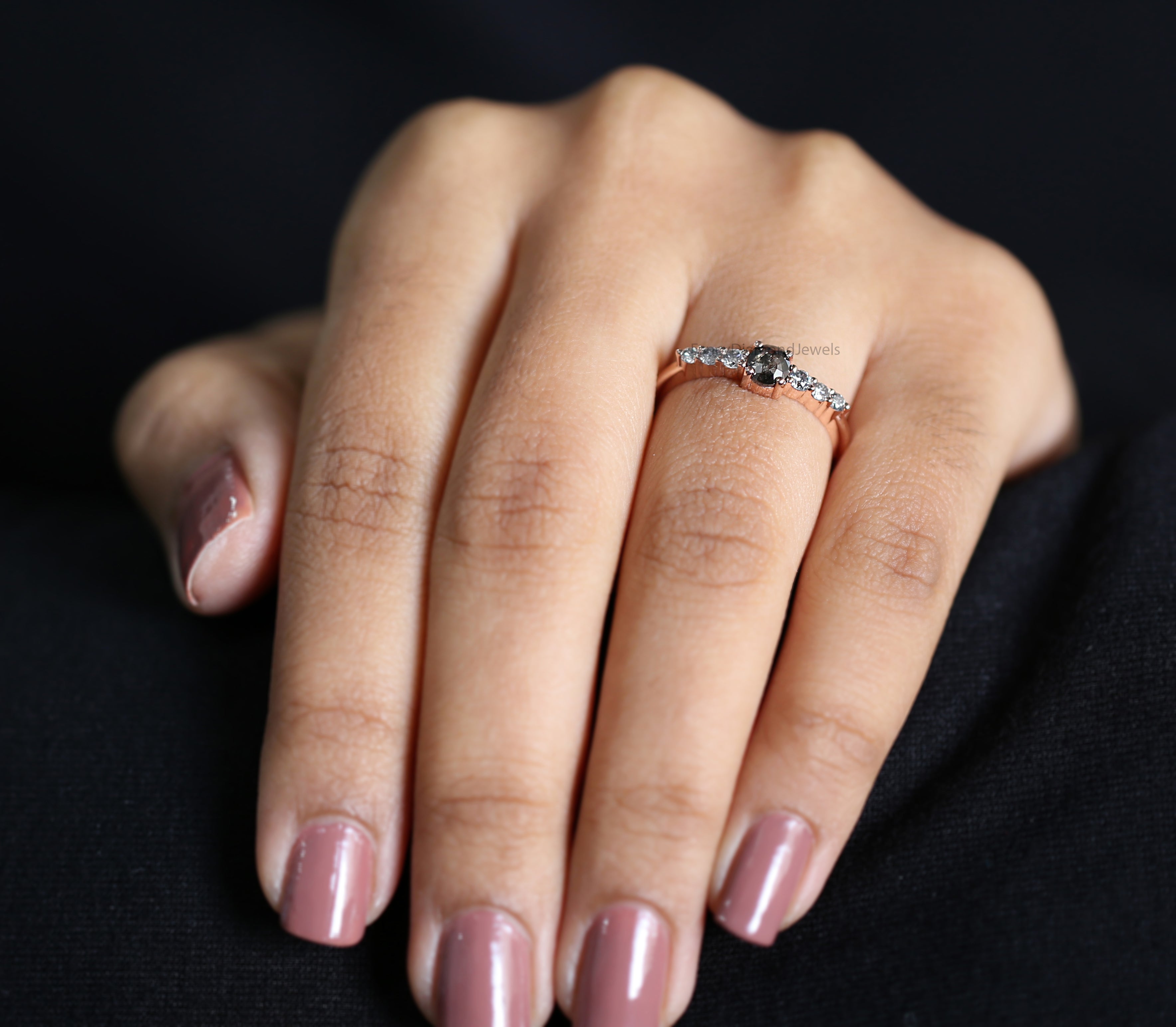 Oval Salt And Pepper Diamond Ring, Salt And Pepper Oval Diamond Engagement Ring, Oval Diamond Ring, Oval Cut Ring, Oval Shape Ring, KD1144