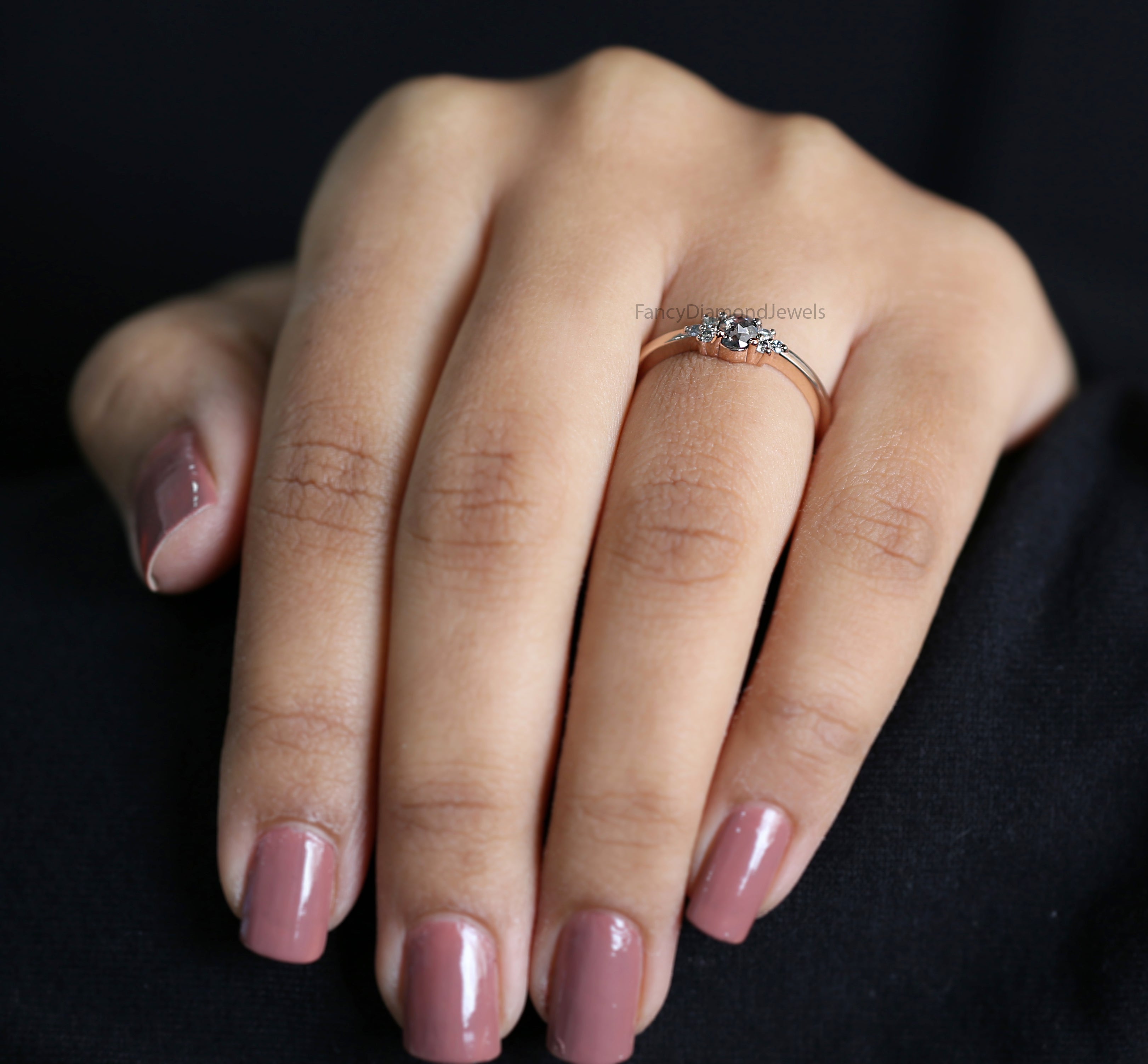 Oval Salt And Pepper Diamond Ring, Salt And Pepper Oval Diamond Engagement Ring, Oval Diamond Ring, Oval Cut Ring, Oval Shape Ring, KD1161
