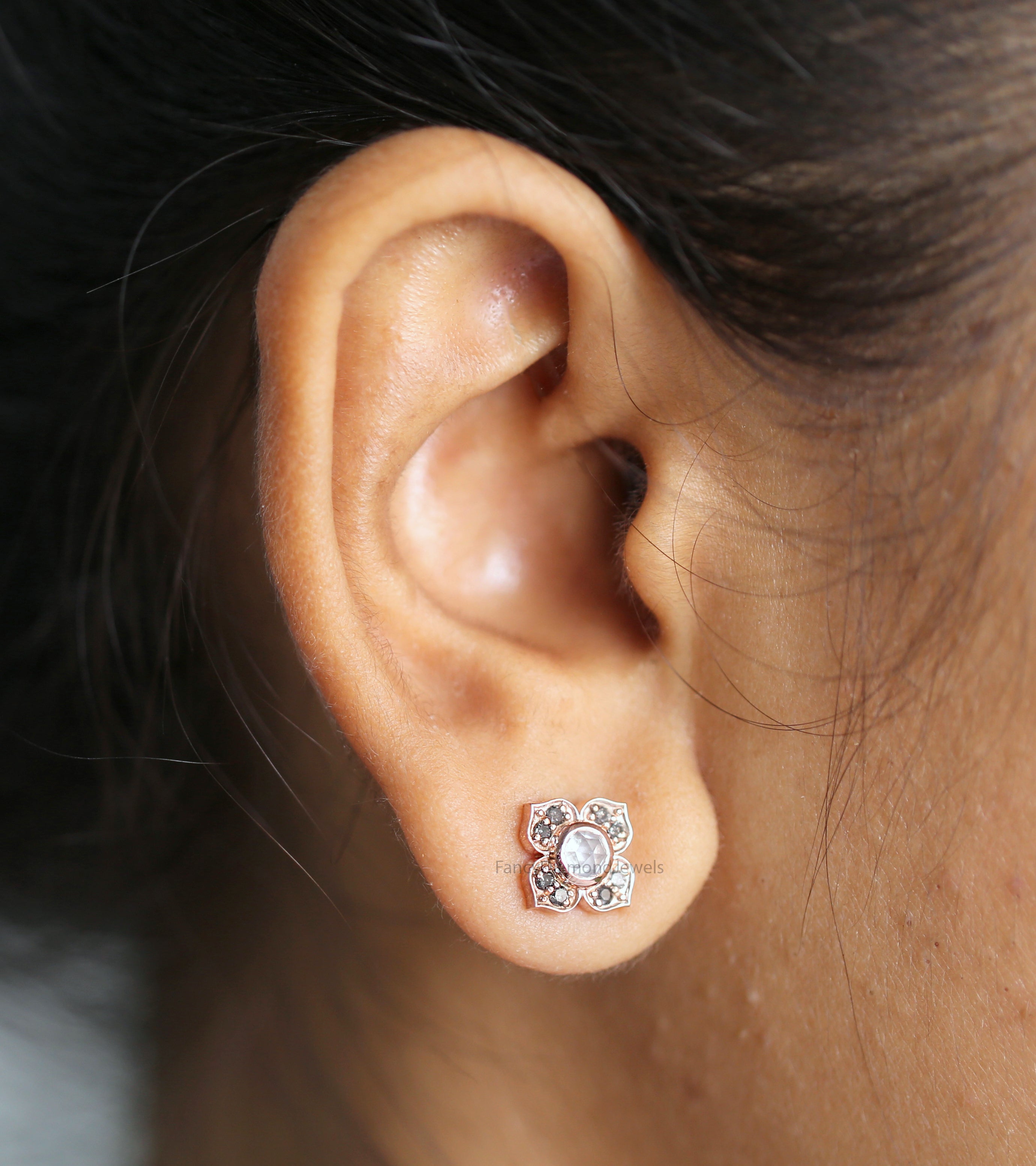 Round Rose Cut Grey Color Diamond Earring, Round Rose Cut Shape Earring, Engagement Earring, Earlobe Earrings, Earrings Jewelry, KDK2657