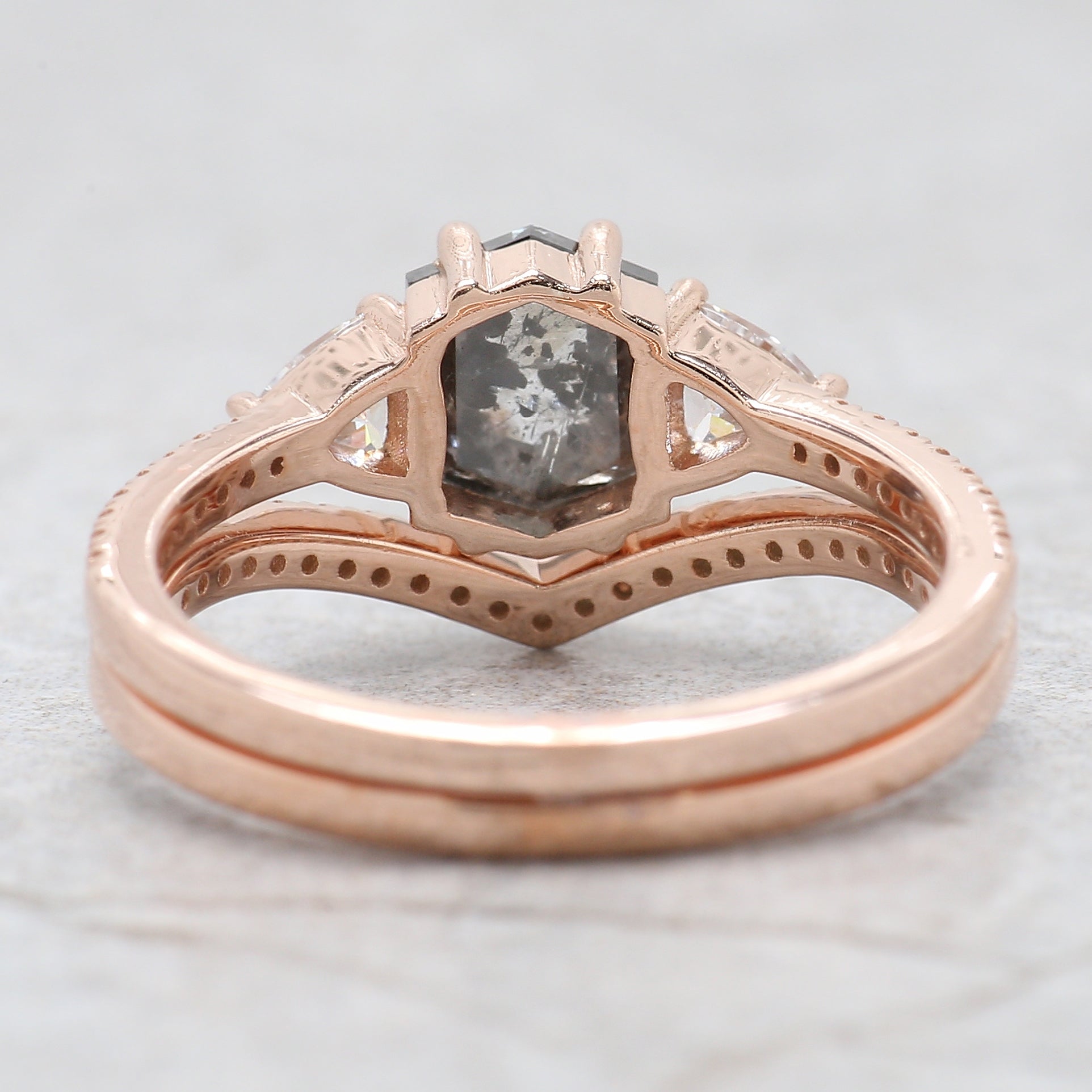 Hexagon Cut Salt And Pepper Diamond Ring 1.23 Ct 6.92 MM Hexagon Cut Diamond Ring 14K Rose Gold Silver Engagement Ring Gift For Her QL2743