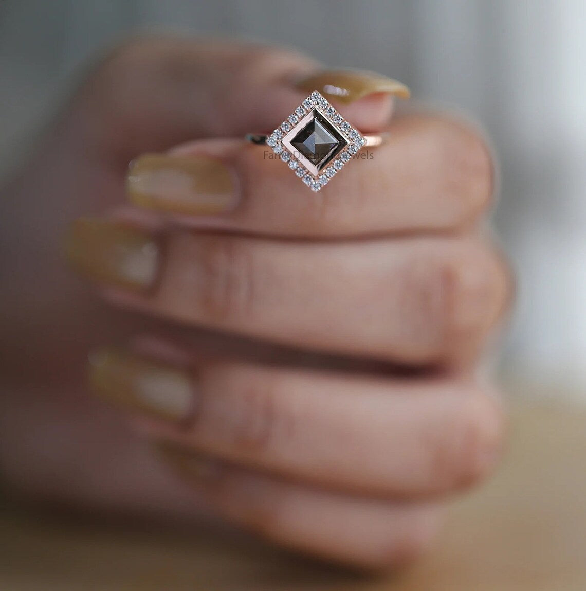 Kite Cut Salt And Pepper Diamond Ring 0.94 Ct 7.50 MM Kite Diamond Ring 14K Solid Rose Gold Silver Kite Engagement Ring Gift For Her QN489