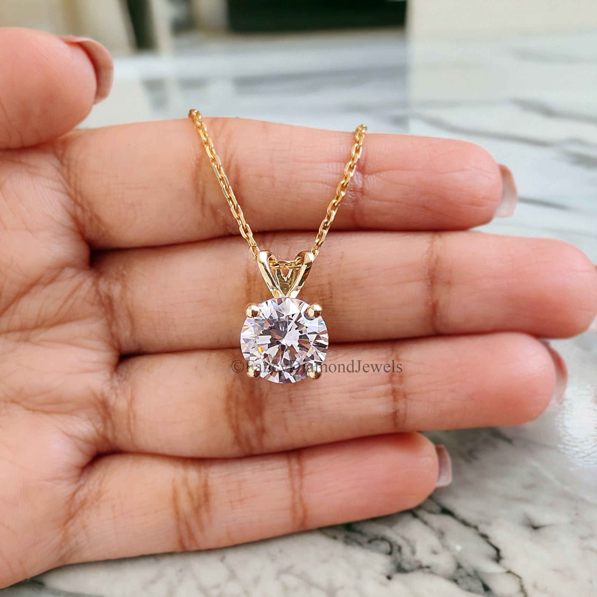 Antique Moissanite Pendant Round Brilliant Cut Yellow Silver handmade jewelry Four Round Shape prong basket set Necklace With Chain FD273