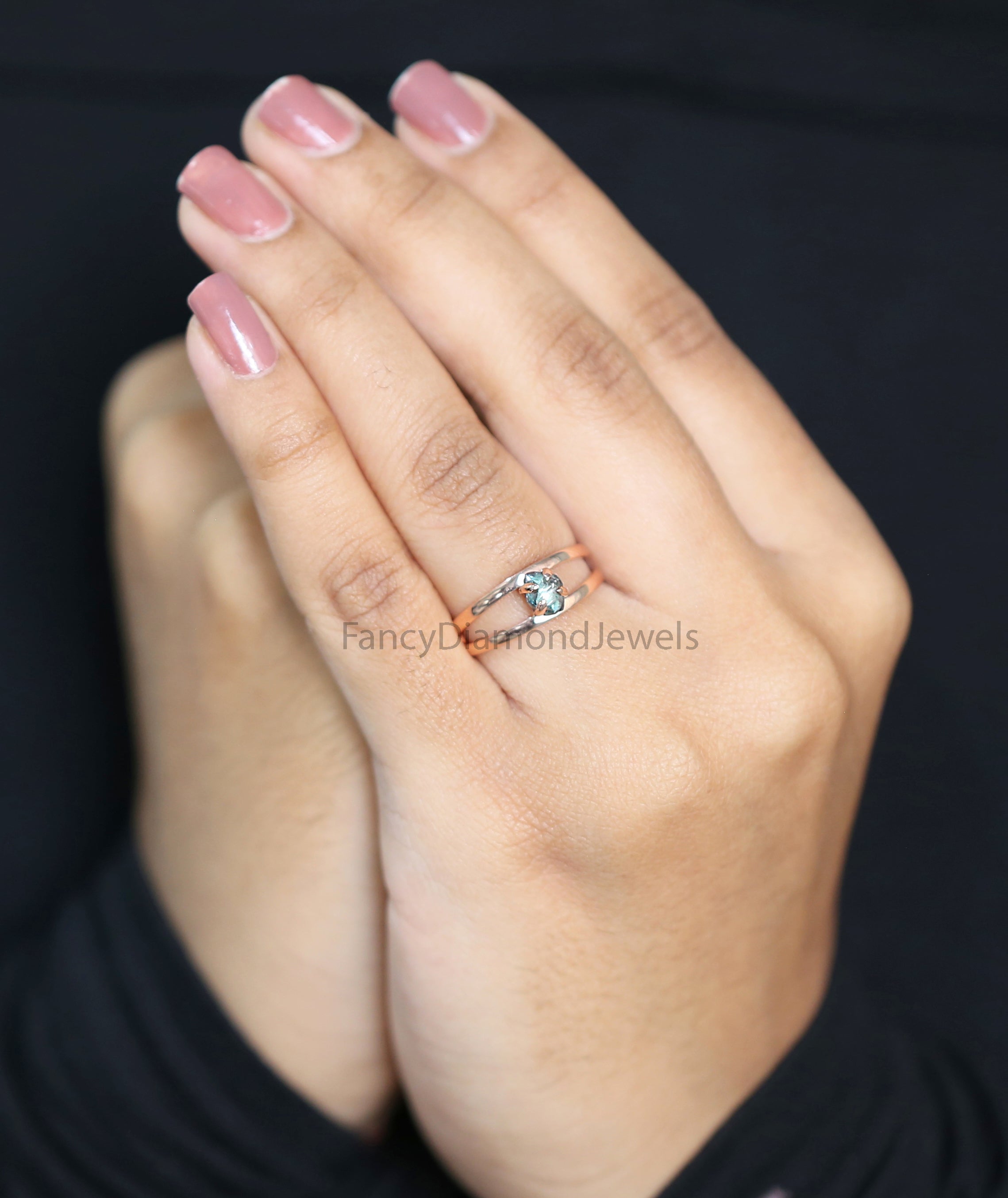 Rough Diamond ring, Raw diamond Ring, Raw Diamond Engagement Ring, Blue Rough Diamond Ring, Uncut diamond ring, Crystal Rough Ring KDL2229