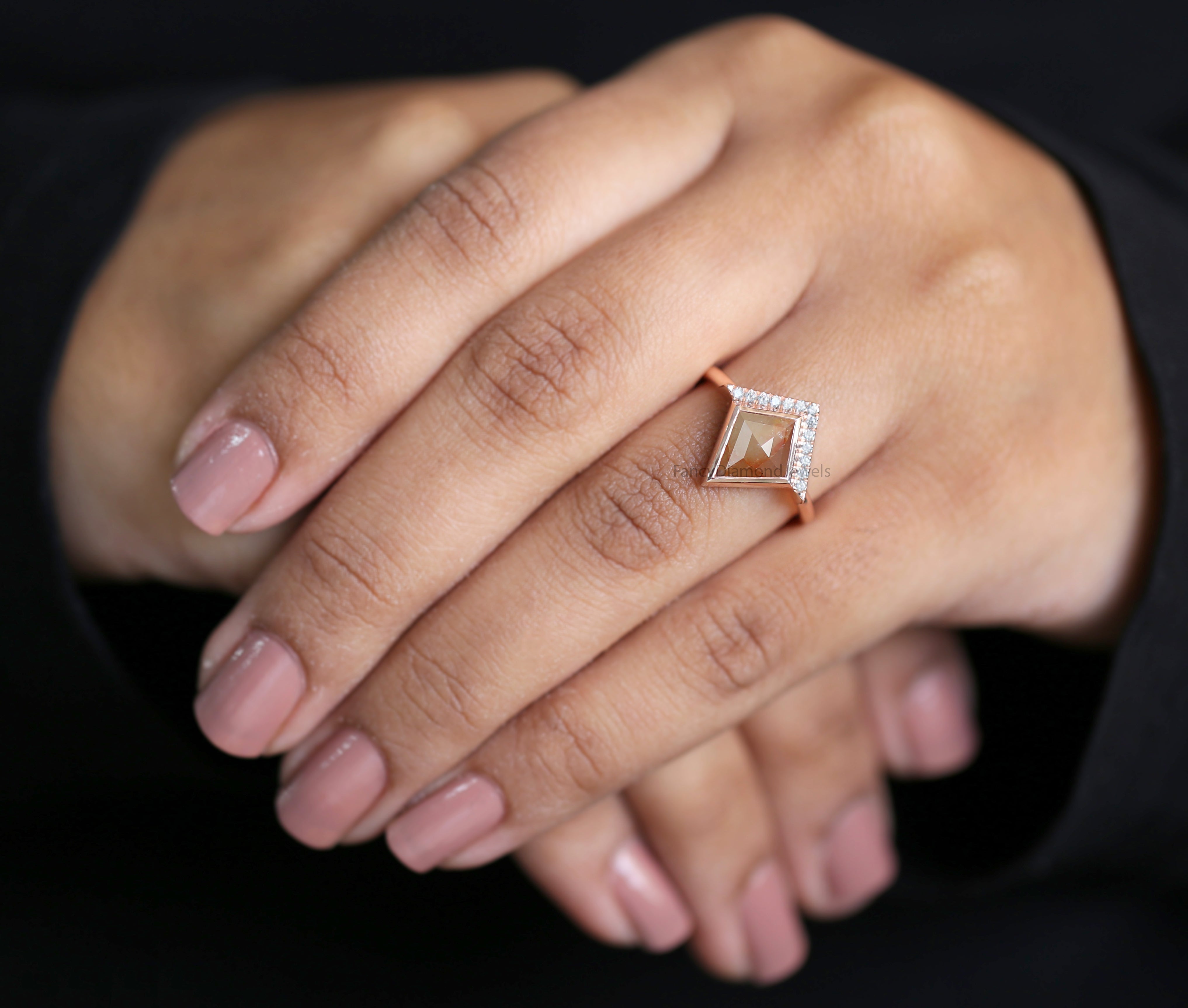 Kite Cut Brown Color Diamond Ring 2.18 Ct 10.40 MM Kite Shape Diamond Ring 14K Rose Gold Silver Kite Engagement Ring Gift For Her QN235