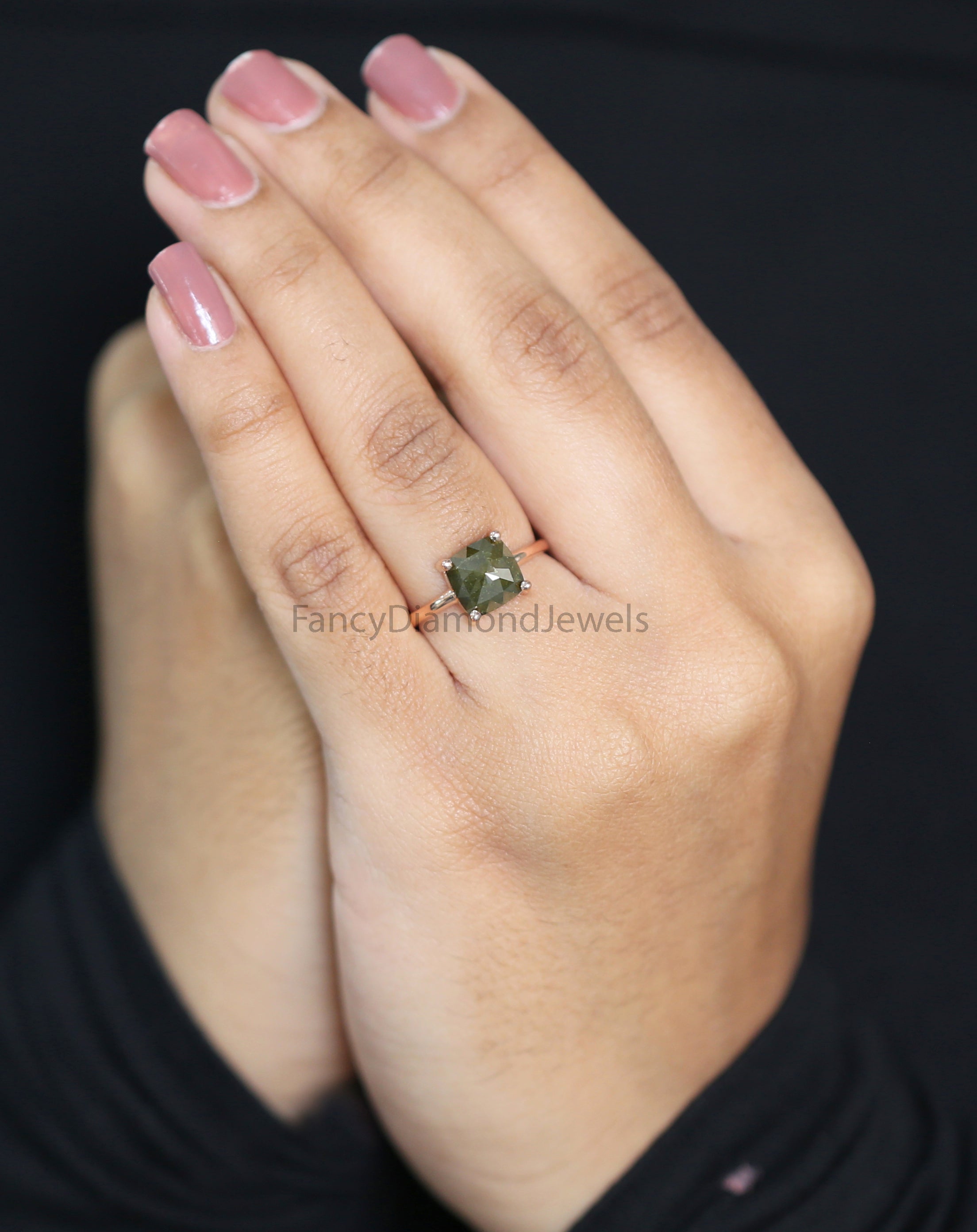 Square Cut Green Color Diamond Ring 2.60 Ct 8.05 MM Square Shape Diamond Ring 14K Solid Rose Gold Silver Engagement Ring Gift For Her QL2464