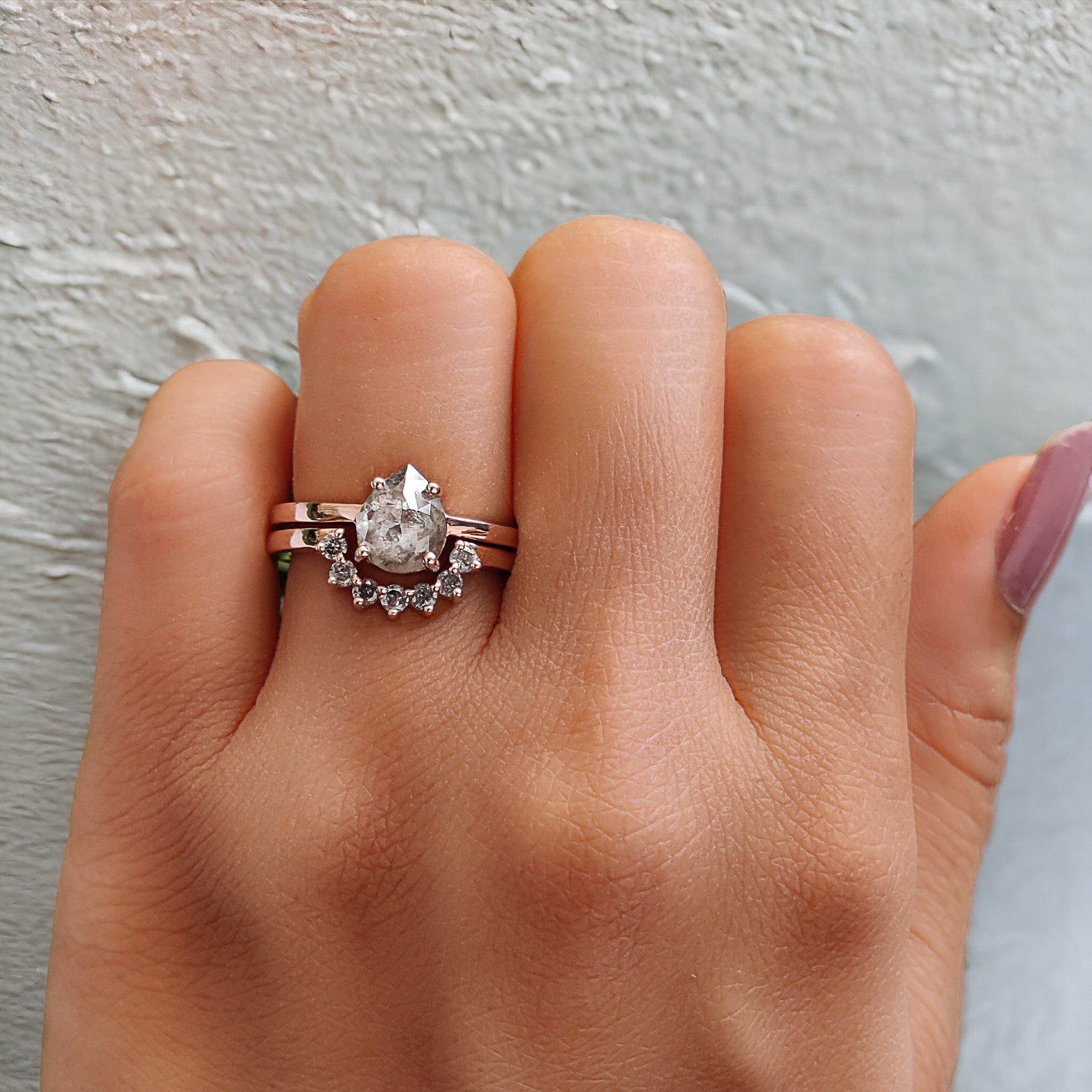 Pear Cut Salt And Pepper Diamond Ring 1.36 Ct 8.05 MM Pear Diamond Ring 14K Solid Rose Gold Silver Pear Engagement Ring Gift For Her QN9219