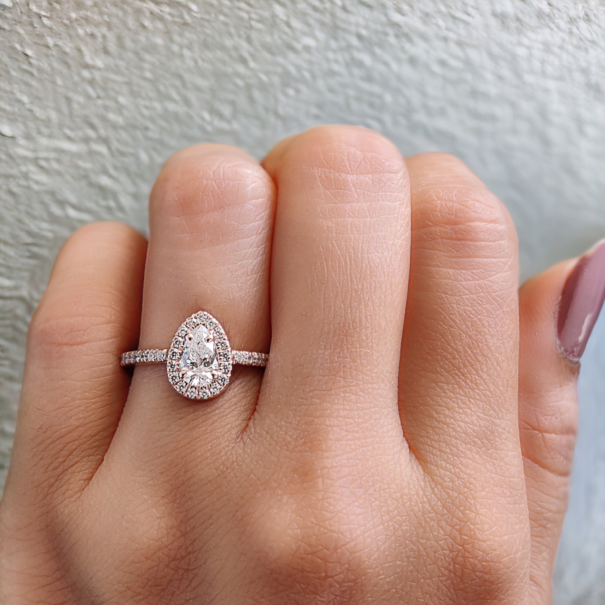 Pear Cut White Color Diamond Ring 0.51 Ct 6.85 MM Pear Diamond Ring 14K Solid Rose Gold Silver Pear Engagement Ring Gift For Her QL9755
