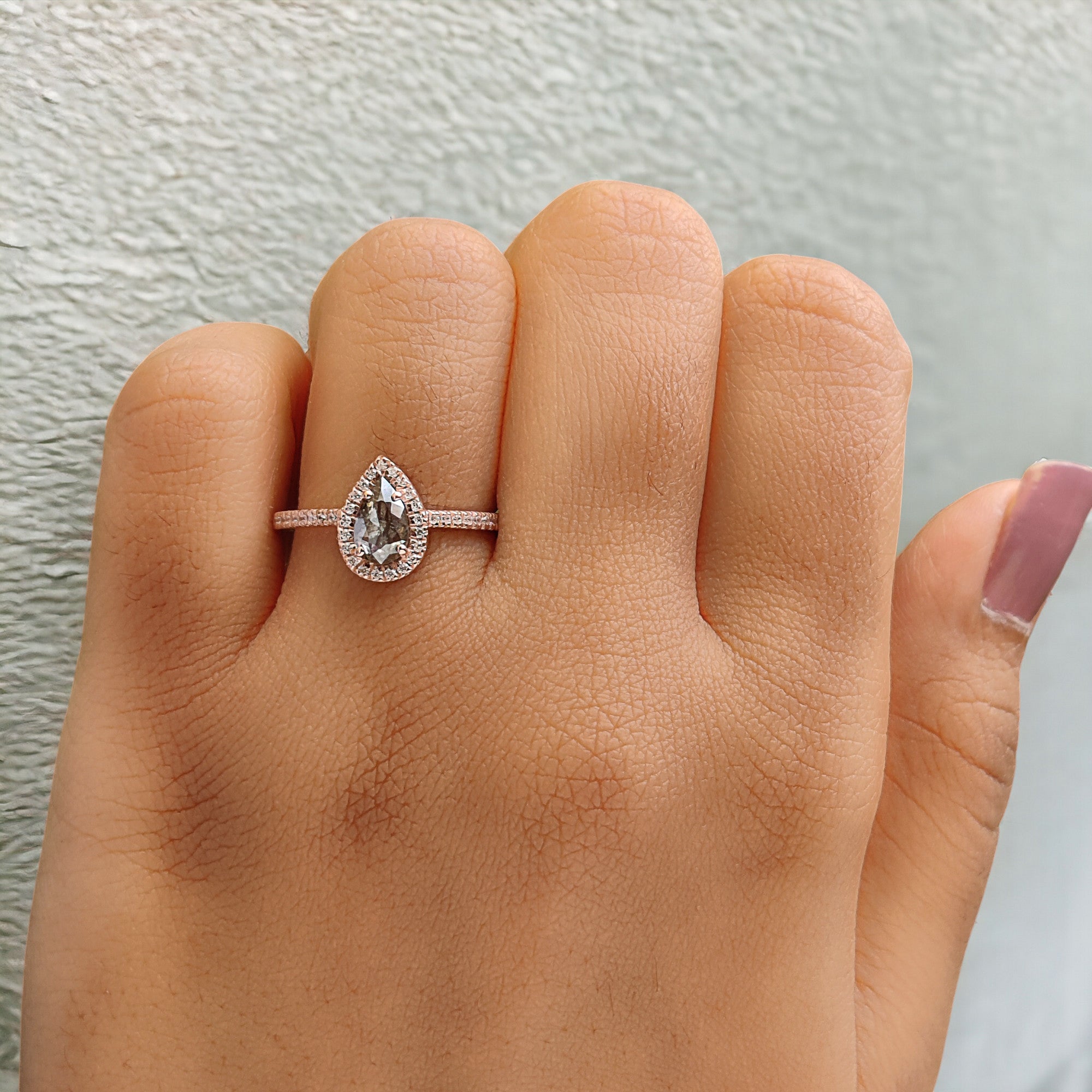 Pear Cut Salt And Pepper Diamond Ring 0.58 Ct 6.95 MM Pear Diamond Ring 14K Solid Rose Gold Silver Pear Engagement Ring Gift For Her QN589