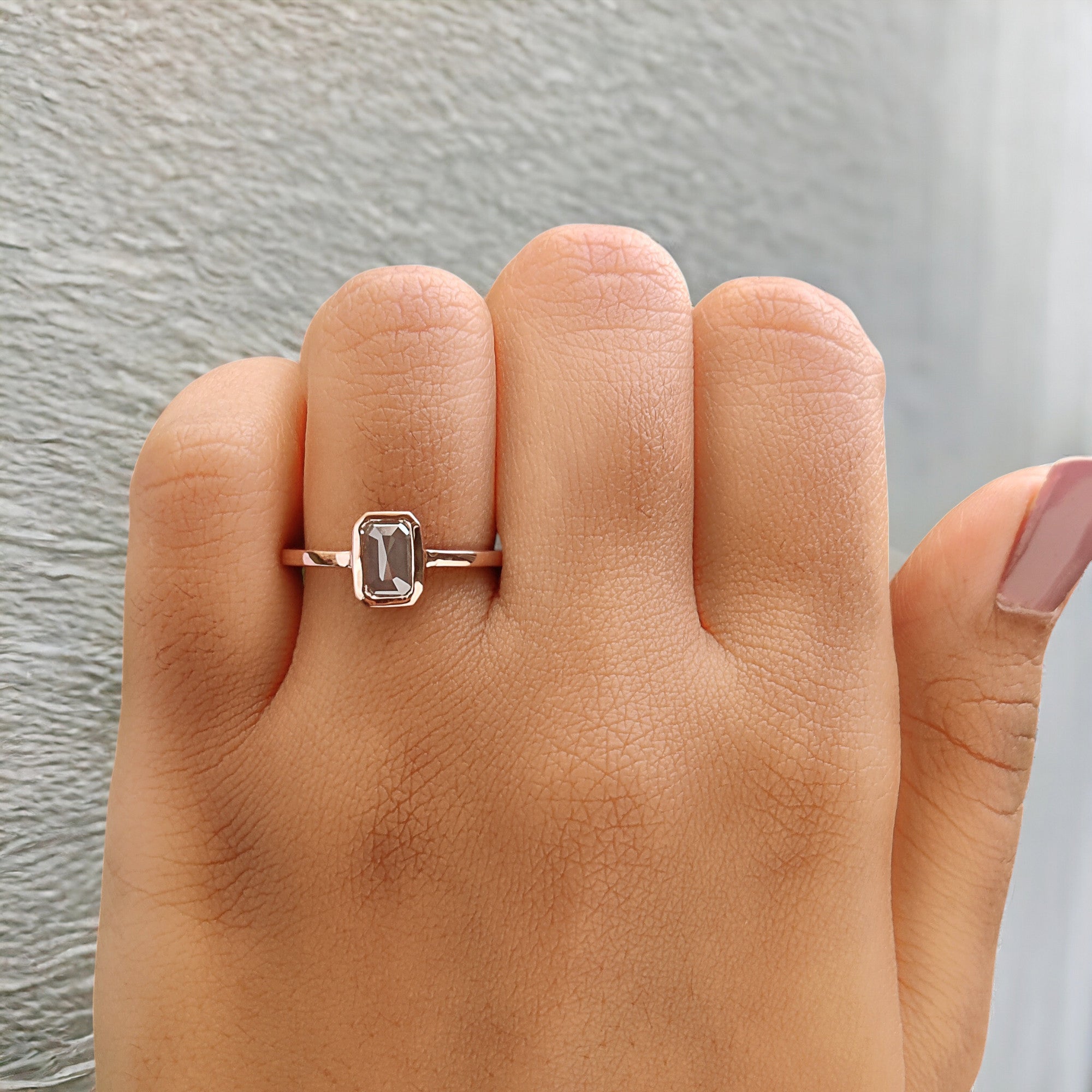 Emerald Cut Grey Color Diamond Ring 0.78 Ct 6.80 MM Emerald Diamond Ring 14K Solid Rose Gold Silver Engagement Ring Gift For Her QN9640