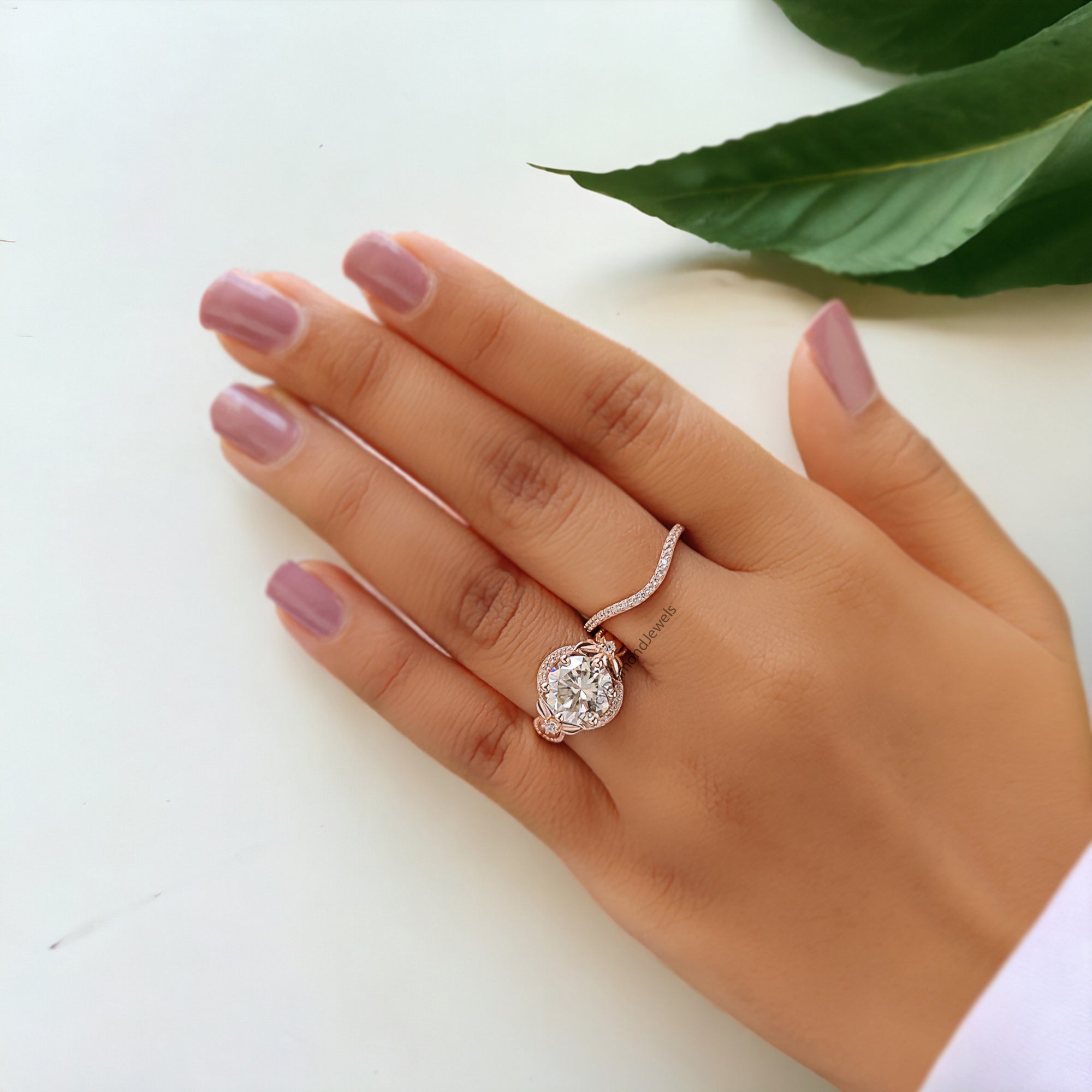 2.65 CT Round Cut Engagement Ring Set Floral Moissanite Ring Round Cut Bridal Set Moissanite Ring Prong Set Wedding Ring Gift For Her FD274