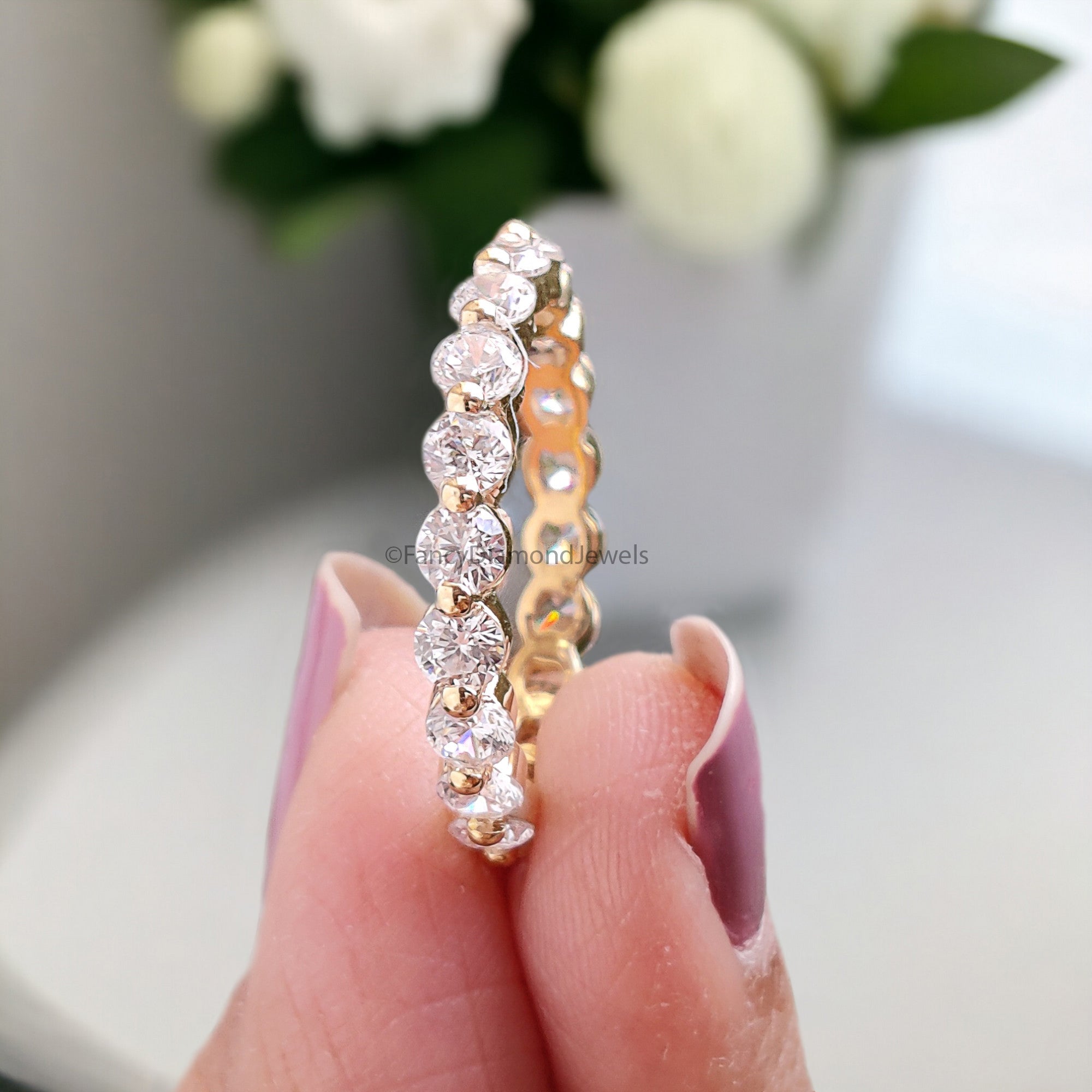 Floating Bubble Wedding Band 1.00/ 1.50/ 2.00/ 2.50/ 3.00 MM Single Prong Set Full Eternity Band Natural White Diamond Stacking Ring FD306