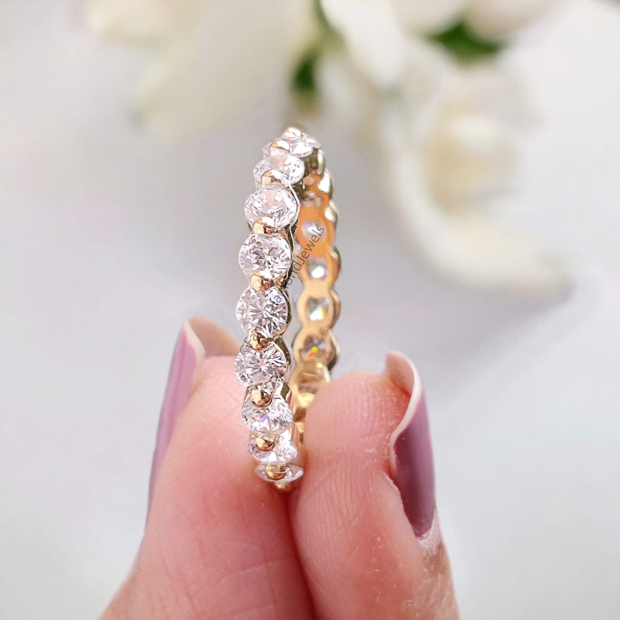 Floating Bubble Wedding Band 1.00/ 1.50/ 2.00/ 2.50/ 3.00 MM Single Prong Set Full Eternity Band LabGrown Diamond Stacking Bridal Band FD305