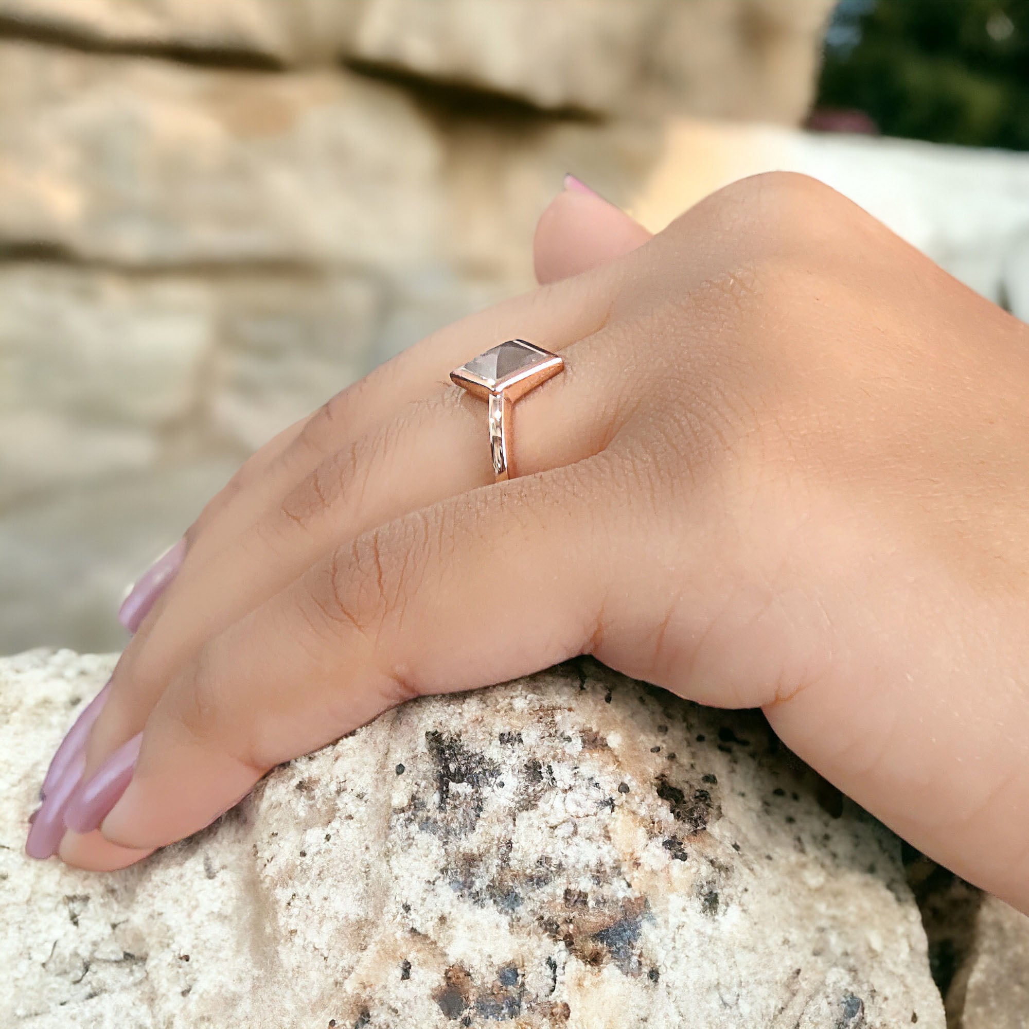 Kite Cut Salt And Pepper Diamond Ring 1.00 Ct 9.10 MM Kite Diamond Ring 14K Solid Rose Gold Silver Kite Engagement Ring Gift For Her QL7955